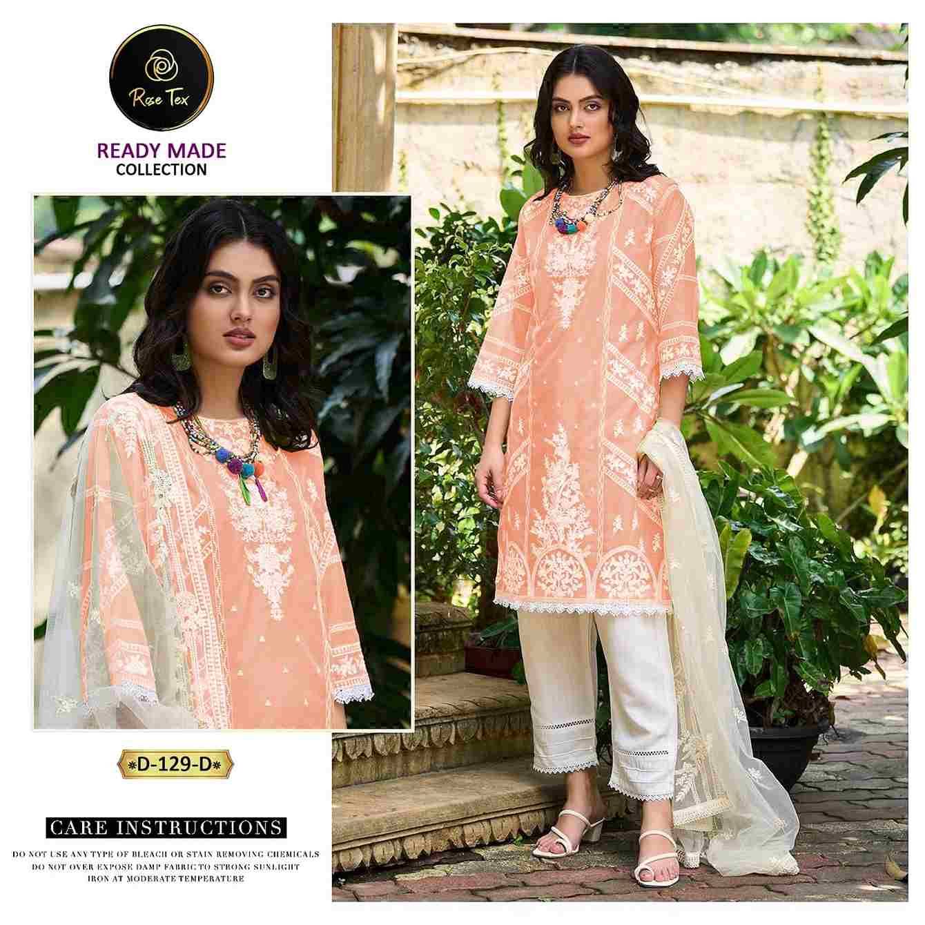 Rose Tex 129 Colours By Rose Tex 128-B To 129-E Series Beautiful Stylish Pakistani Suits Fancy Colorful Casual Wear & Ethnic Wear & Ready To Wear Pure Organza Dresses At Wholesale Price