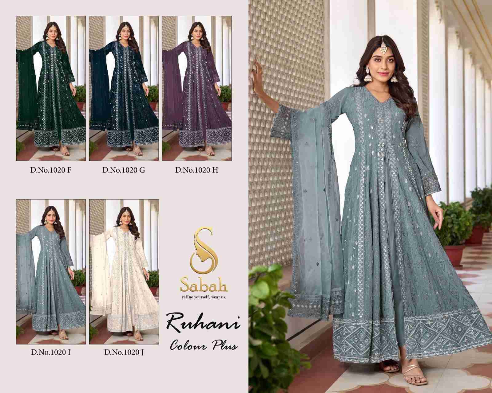 Ruhani Colour Plus By Sabah 1020-F To 1020-J Series Designer Pakistani Suits Beautiful Stylish Fancy Colorful Party Wear & Occasional Wear Heavy Faux Georgette Dresses At Wholesale Price