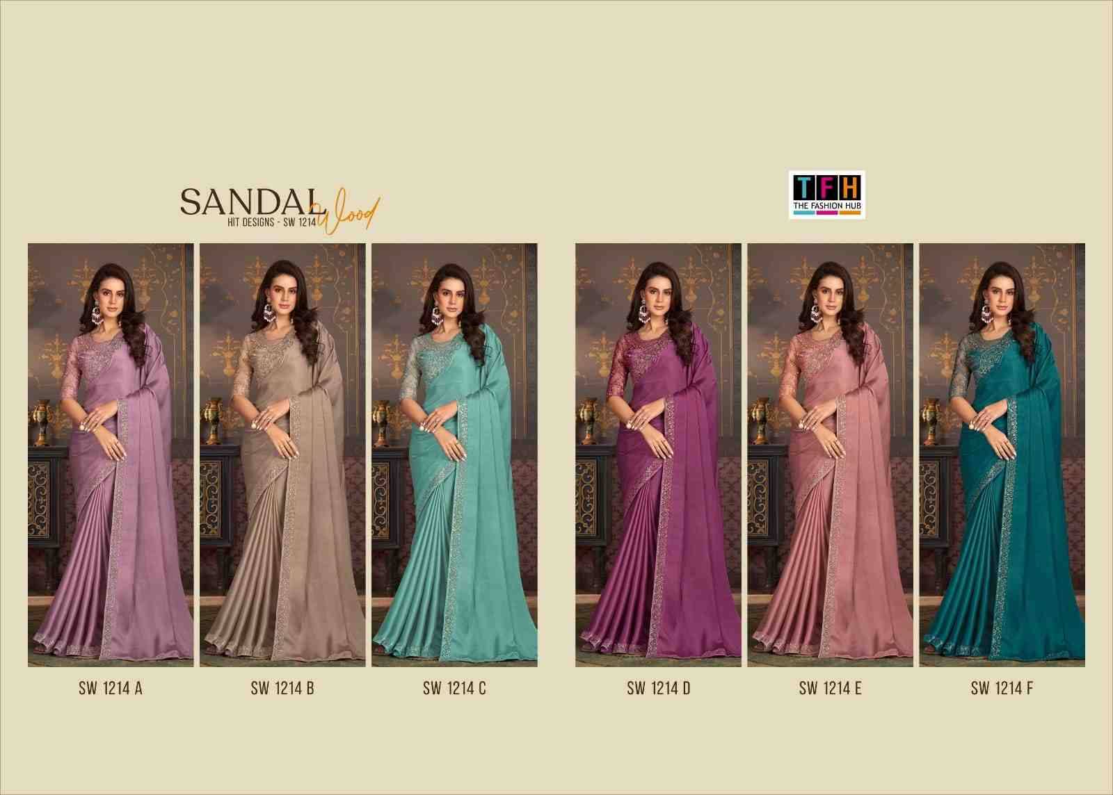Sandalwood 1214 Colours By TFH 1214-A To 1214-F Series Indian Traditional Wear Collection Beautiful Stylish Fancy Colorful Party Wear & Occasional Wear Silk Sarees At Wholesale Price