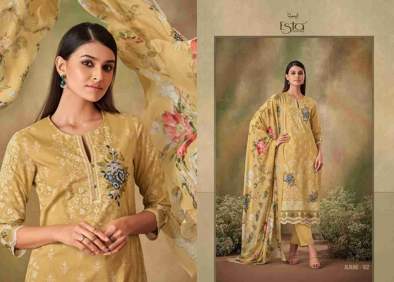 Alruno By Esta Designs 101 To 108 Series Beautiful Festive Suits Colorful Stylish Fancy Casual Wear & Ethnic Wear Cambric Cotton Dresses At Wholesale Price