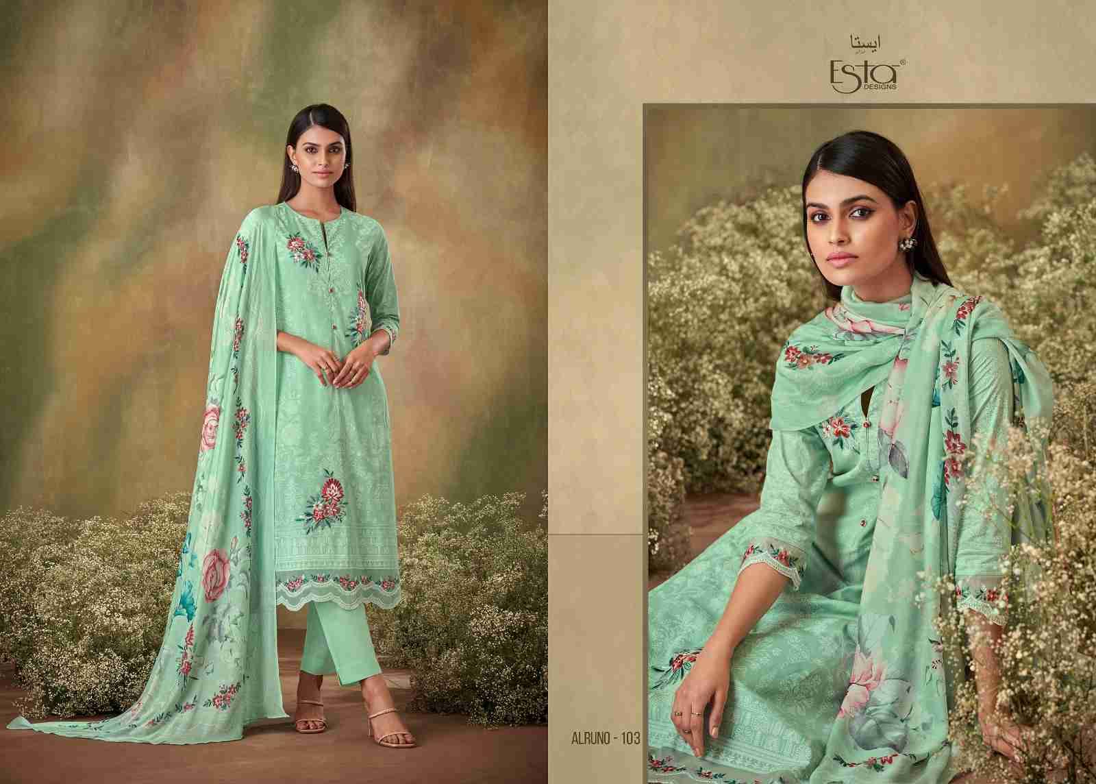 Alruno By Esta Designs 101 To 108 Series Beautiful Festive Suits Colorful Stylish Fancy Casual Wear & Ethnic Wear Cambric Cotton Dresses At Wholesale Price