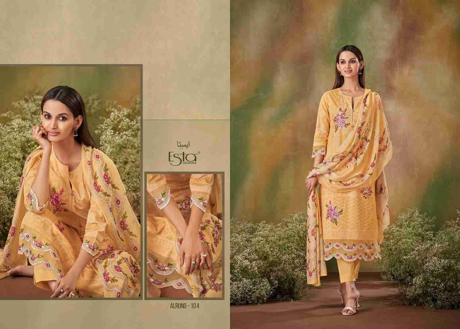 Alruno By Esta Designs 101 To 108 Series Beautiful Festive Suits Colorful Stylish Fancy Casual Wear & Ethnic Wear Cambric Cotton Dresses At Wholesale Price