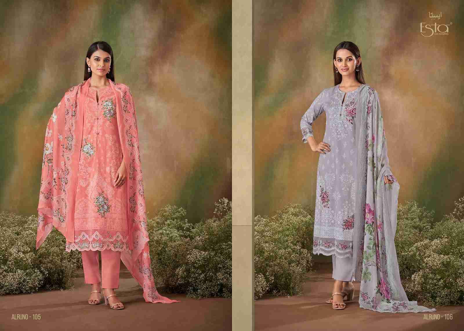 Alruno By Esta Designs 101 To 108 Series Beautiful Festive Suits Colorful Stylish Fancy Casual Wear & Ethnic Wear Cambric Cotton Dresses At Wholesale Price