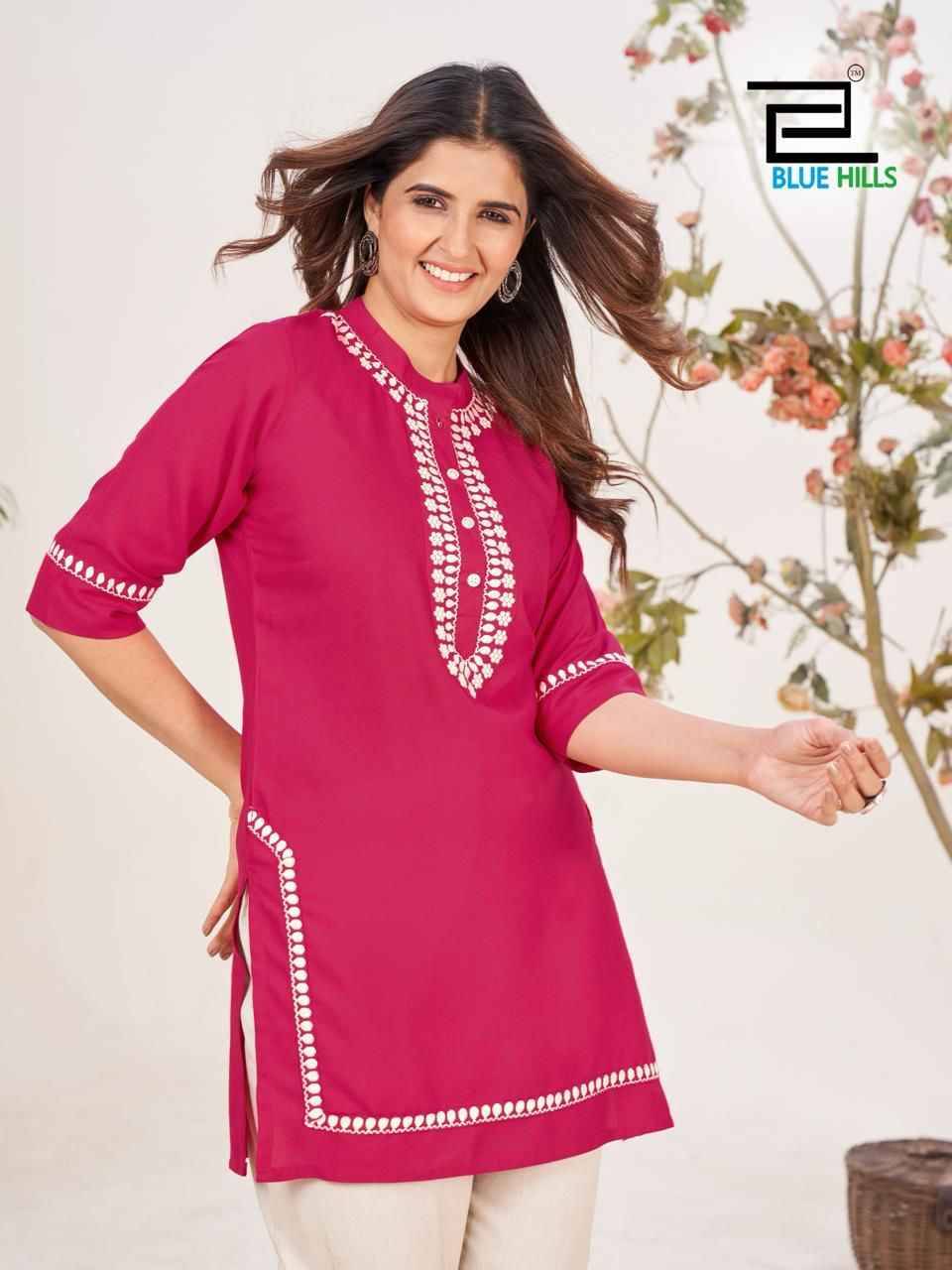 Swiss By Blue Hills 1001 To 1006 Series Designer Stylish Fancy Colorful Beautiful Party Wear & Ethnic Wear Collection Heavy Rayon Foil Kurtis At Wholesale Price