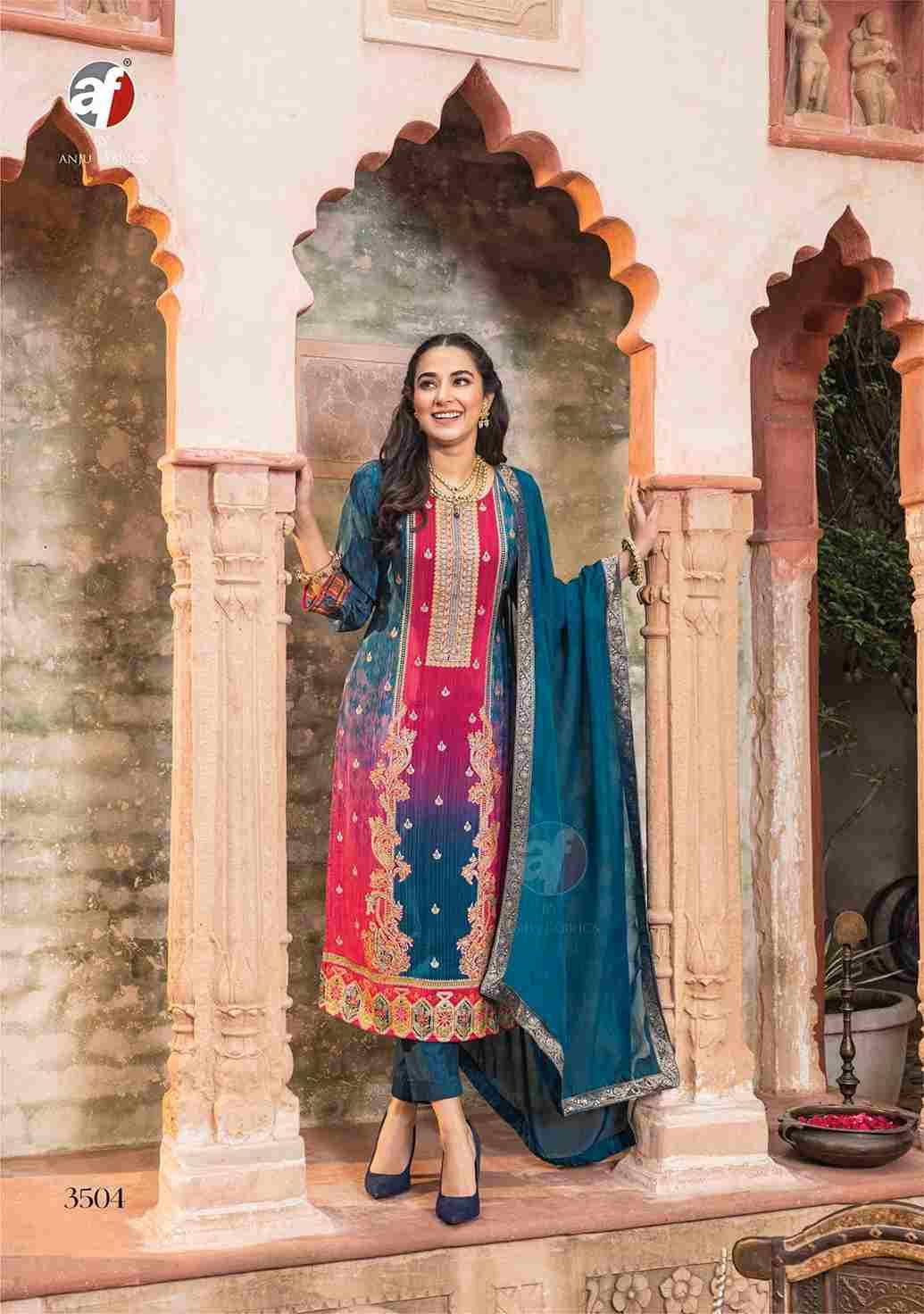 Fiza By Anju Fabrics 3501 To 3505 Series Designer Festive Suits Collection Beautiful Stylish Fancy Colorful Party Wear & Occasional Wear Pure Crepe Dresses At Wholesale Price