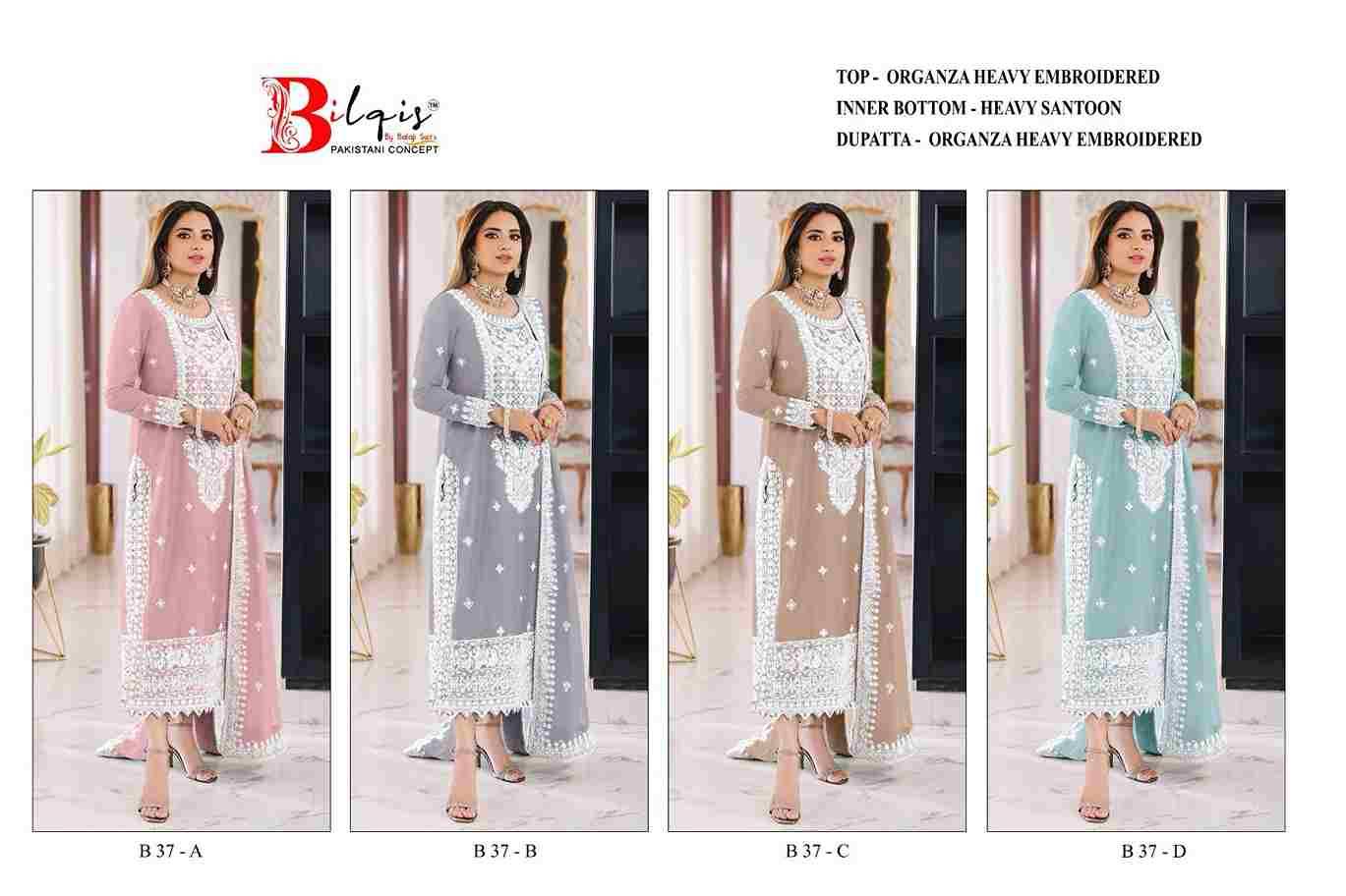 Bilqis 37 Colours By Bilqis 37-A To 37-D Series Beautiful Pakistani Suits Stylish Fancy Colorful Party Wear & Occasional Wear Organza Embroidery Dresses At Wholesale Price