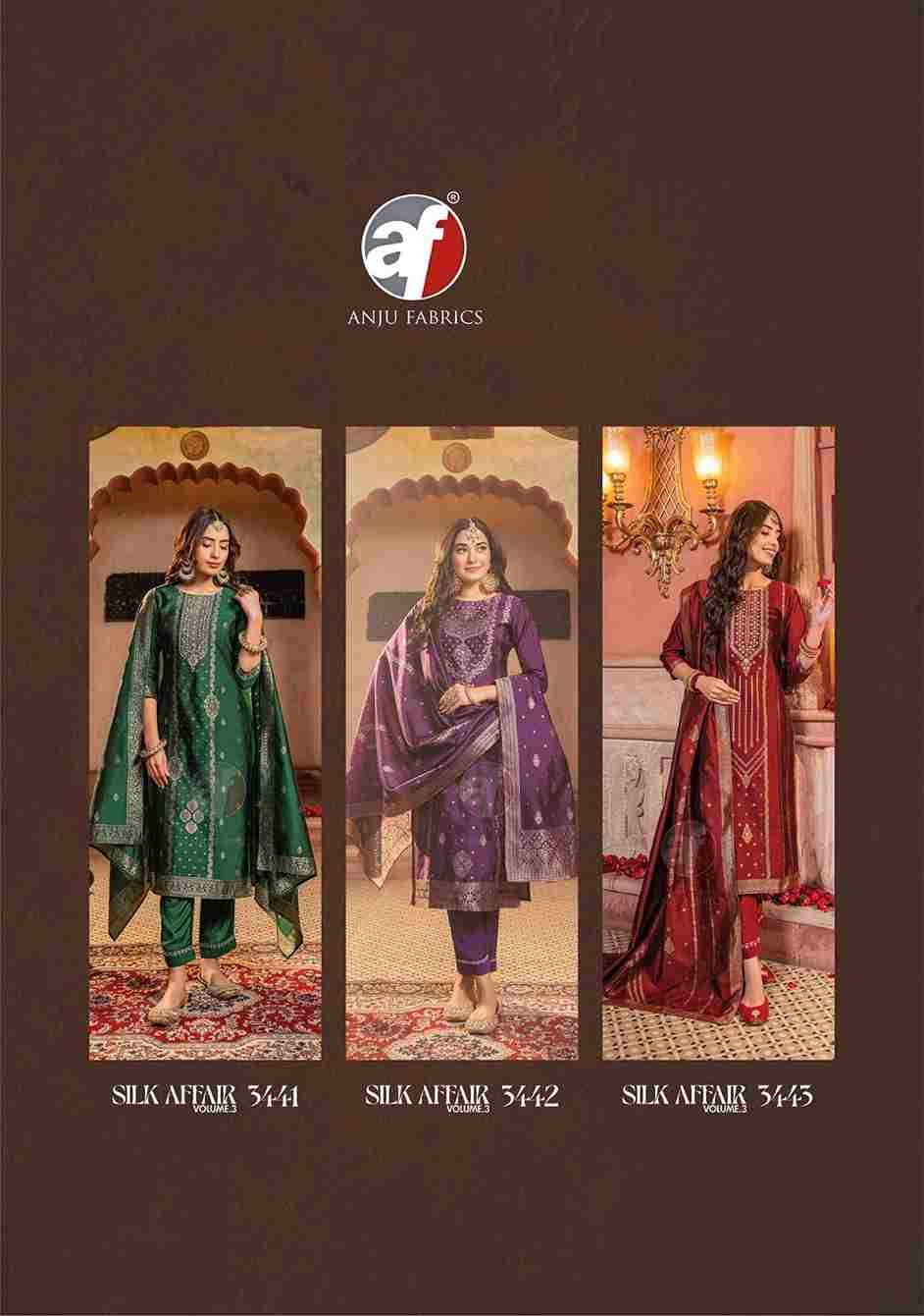 Silk Affair Vol-3 By Anju Fabrics 3441 To 3446 Series Beautiful Festive Suits Colorful Stylish Fancy Casual Wear & Ethnic Wear Jacquard Banarasi Silk Dresses At Wholesale Price