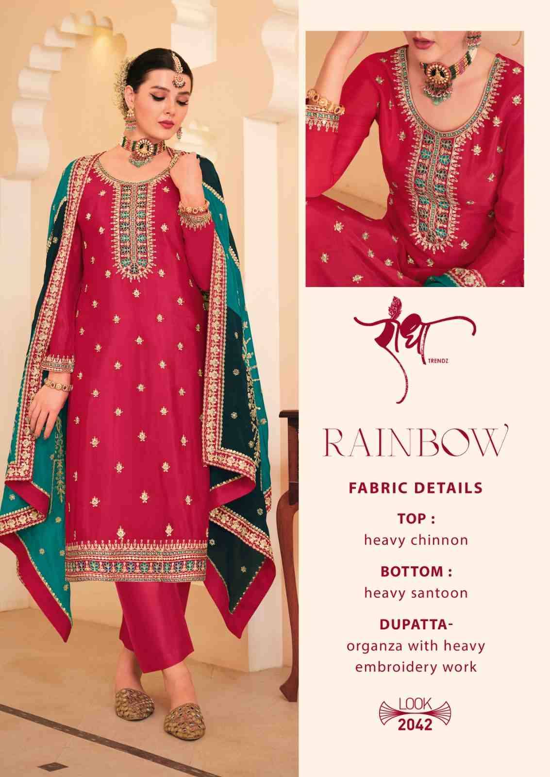 Rainbow By Radha Trendz 2041 To 2044 Series Beautiful Festive Suits Colorful Stylish Fancy Casual Wear & Ethnic Wear Chinnon Embroidered Dresses At Wholesale Price