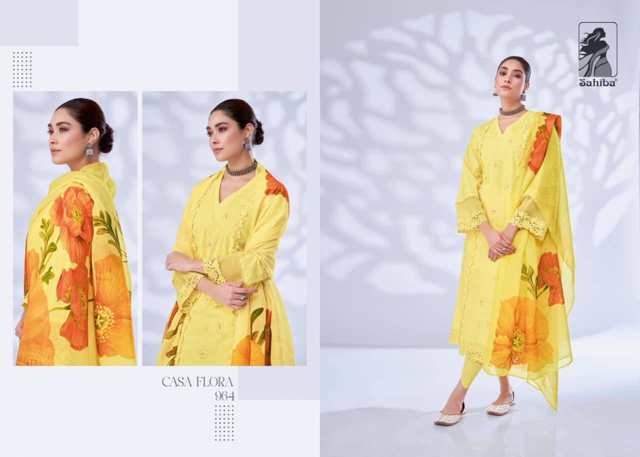 Casa Flora By Sahiba Fabrics Beautiful Festive Suits Colorful Stylish Fancy Casual Wear & Ethnic Wear Cotton Print Dresses At Wholesale Price