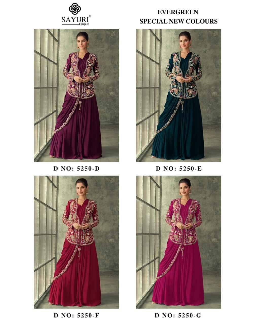 Evergreen Special New Colours By Sayuri 5250-D To 5250-G Series Designer Fetsive Suits Beautiful Fancy Colorful Stylish Party Wear & Occasional Wear Georgette/Chinnon/Silk Gowns With Dupatta At Wholesale Price