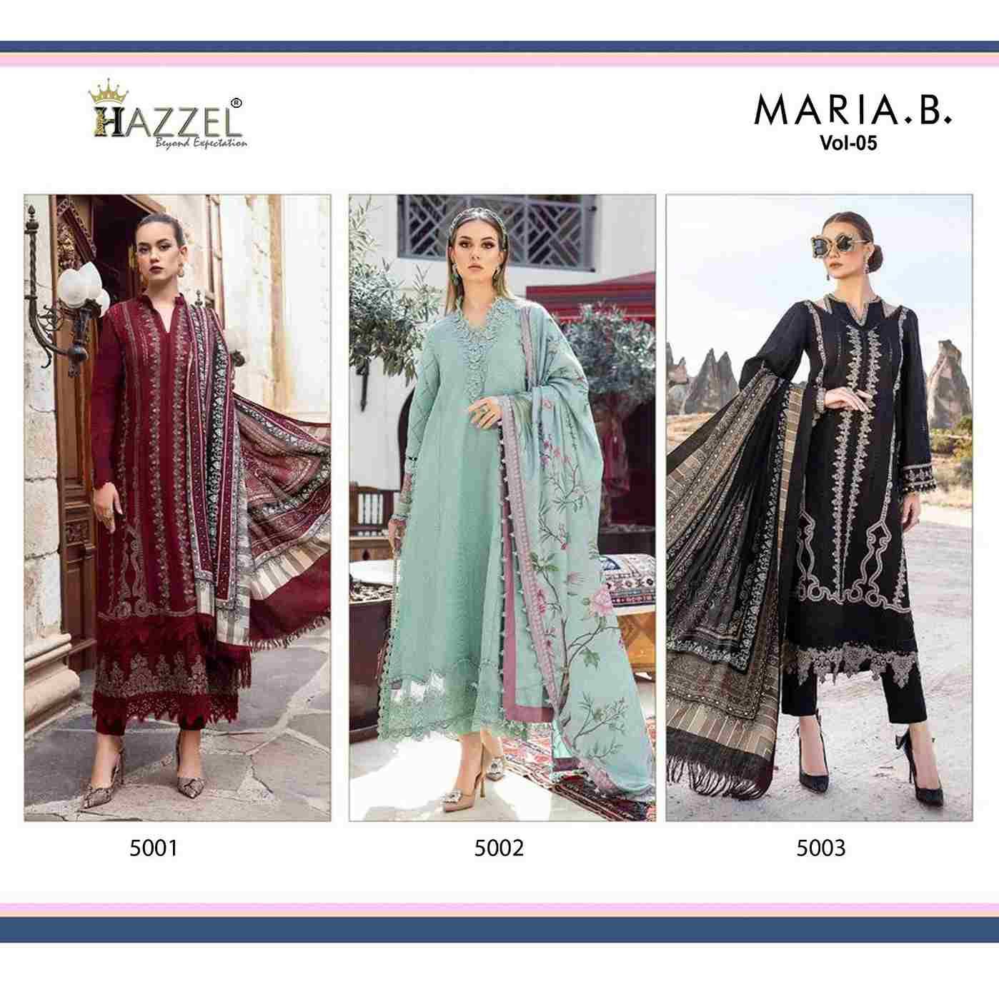 Maria.B. Vol-5 By Hazzel 5001 To 5003 Series Pakistani Suits Beautiful Fancy Colorful Stylish Party Wear & Occasional Wear Rayon Cotton With Embroidery Dresses At Wholesale Price