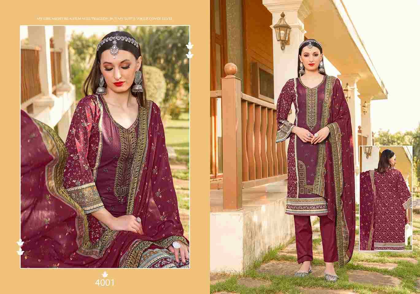 Bin Saeed Vol-4 By Majesty 4001 To 4005 Series Pakistani Suits Beautiful Fancy Colorful Stylish Party Wear & Occasional Wear Cambric Cotton With Embroidery Dresses At Wholesale Price