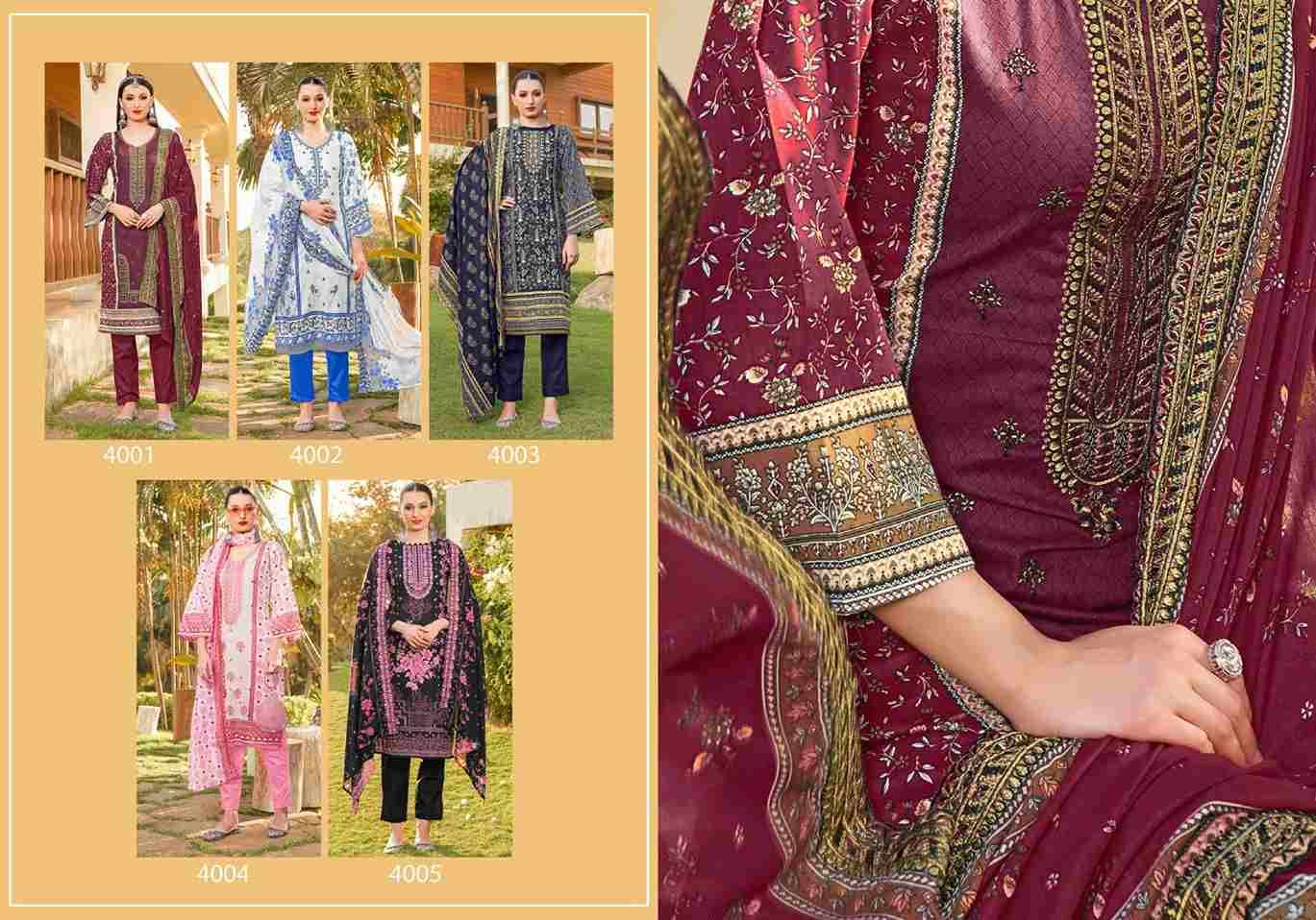 Bin Saeed Vol-4 By Majesty 4001 To 4005 Series Pakistani Suits Beautiful Fancy Colorful Stylish Party Wear & Occasional Wear Cambric Cotton With Embroidery Dresses At Wholesale Price