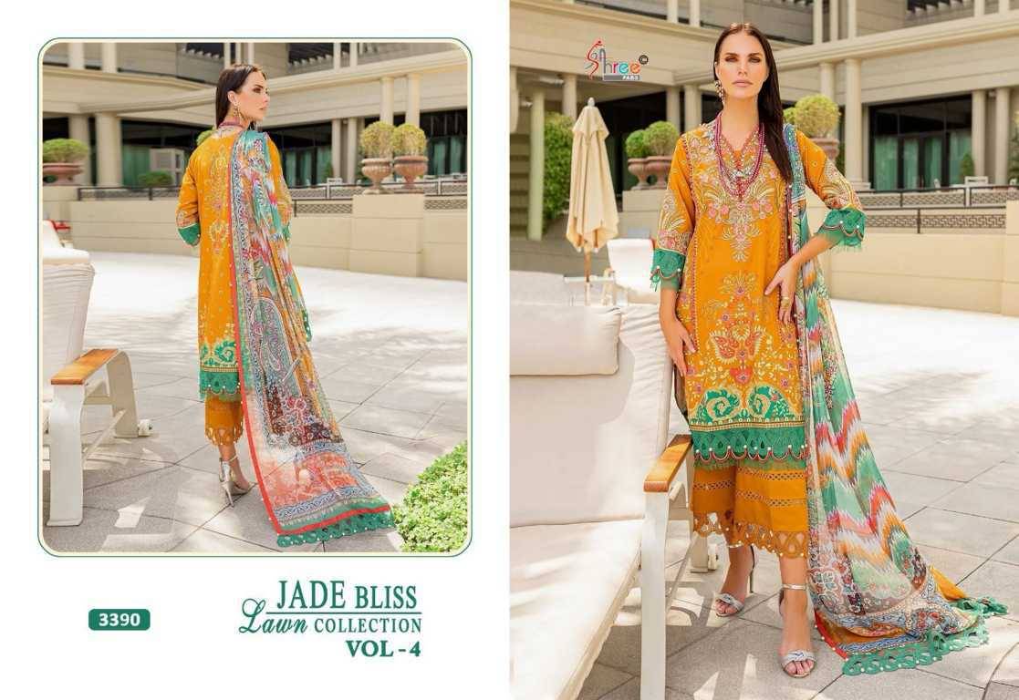 Jade Bliss Lawn Collection Vol-4 By Shree Fabs 3390 To 3393 Series Beautiful Stylish Pakistani Suits Fancy Colorful Casual Wear & Ethnic Wear & Ready To Wear Pure Cotton Print Embroidery Dresses At Wholesale Price