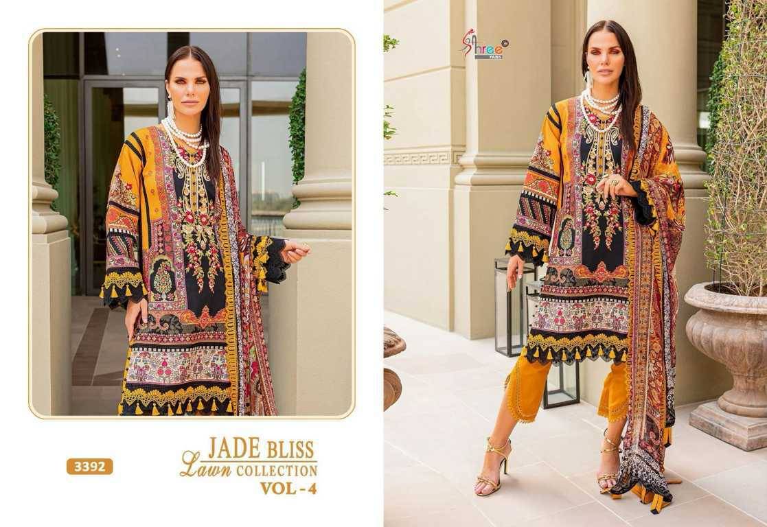 Jade Bliss Lawn Collection Vol-4 By Shree Fabs 3390 To 3393 Series Beautiful Stylish Pakistani Suits Fancy Colorful Casual Wear & Ethnic Wear & Ready To Wear Pure Cotton Print Embroidery Dresses At Wholesale Price