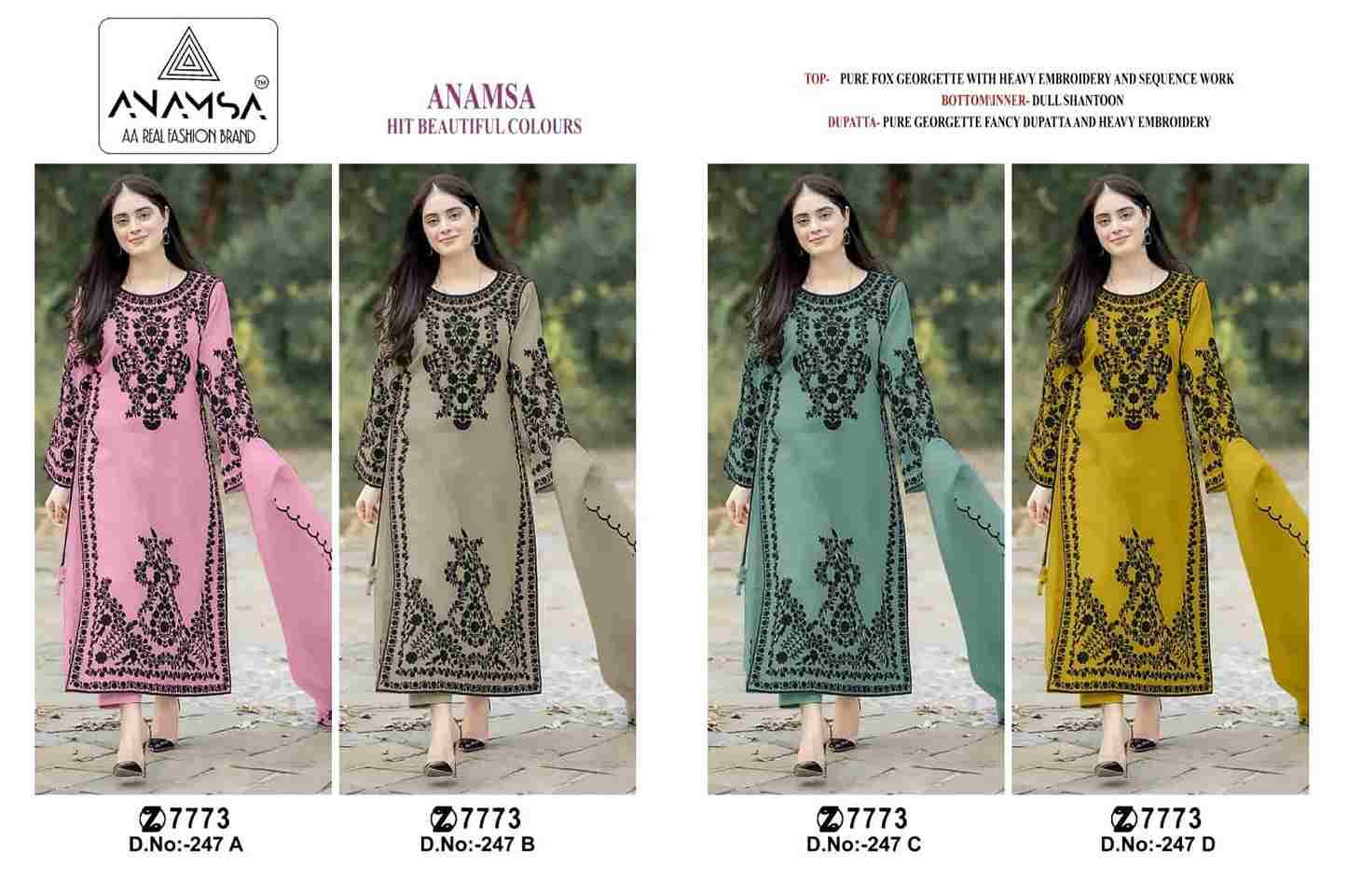 Anamsa Hit Design 247 Colours By Fashid Wholesale 247-A To 247-D Series Beautiful Pakistani Suits Colorful Stylish Fancy Casual Wear & Ethnic Wear Pure Faux Georgette Embroidered Dresses At Wholesale Price