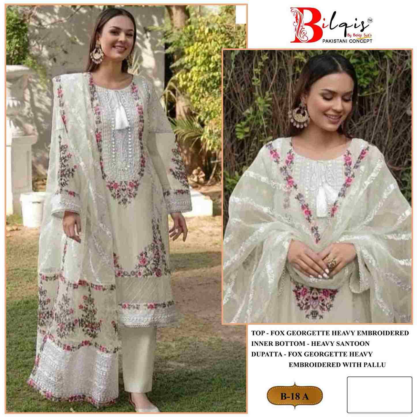 Bilqis 18 Colours By Bilqis 18-A To 18-D Series Beautiful Pakistani Suits Stylish Fancy Colorful Party Wear & Occasional Wear Faux Georgette Embroidery Dresses At Wholesale Price