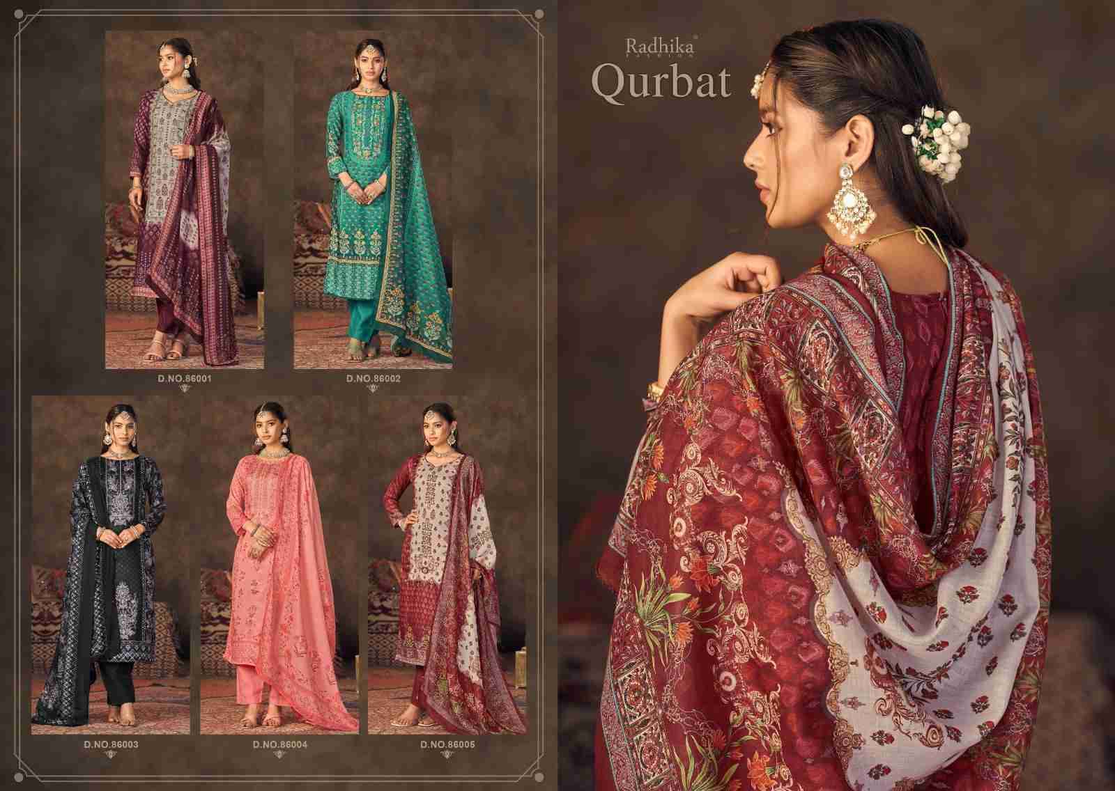 Qurbat By Radhika Fashion 86001 To 86005 Designer Festive Suits Collection Beautiful Stylish Fancy Colorful Party Wear & Occasional Wear Jam Cotton Print With Work Dresses At Wholesale Price