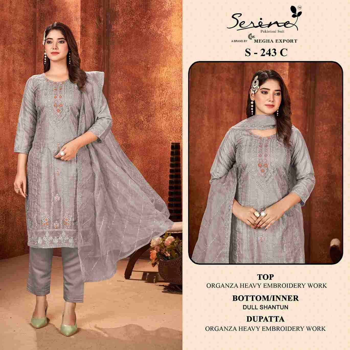 Serene Hit Design S-243 Colours By Serene S-243-A To S-243-D Series Designer Pakistani Suits Beautiful Fancy Colorful Stylish Party Wear & Occasional Wear Organza Embroidered Dresses At Wholesale Price