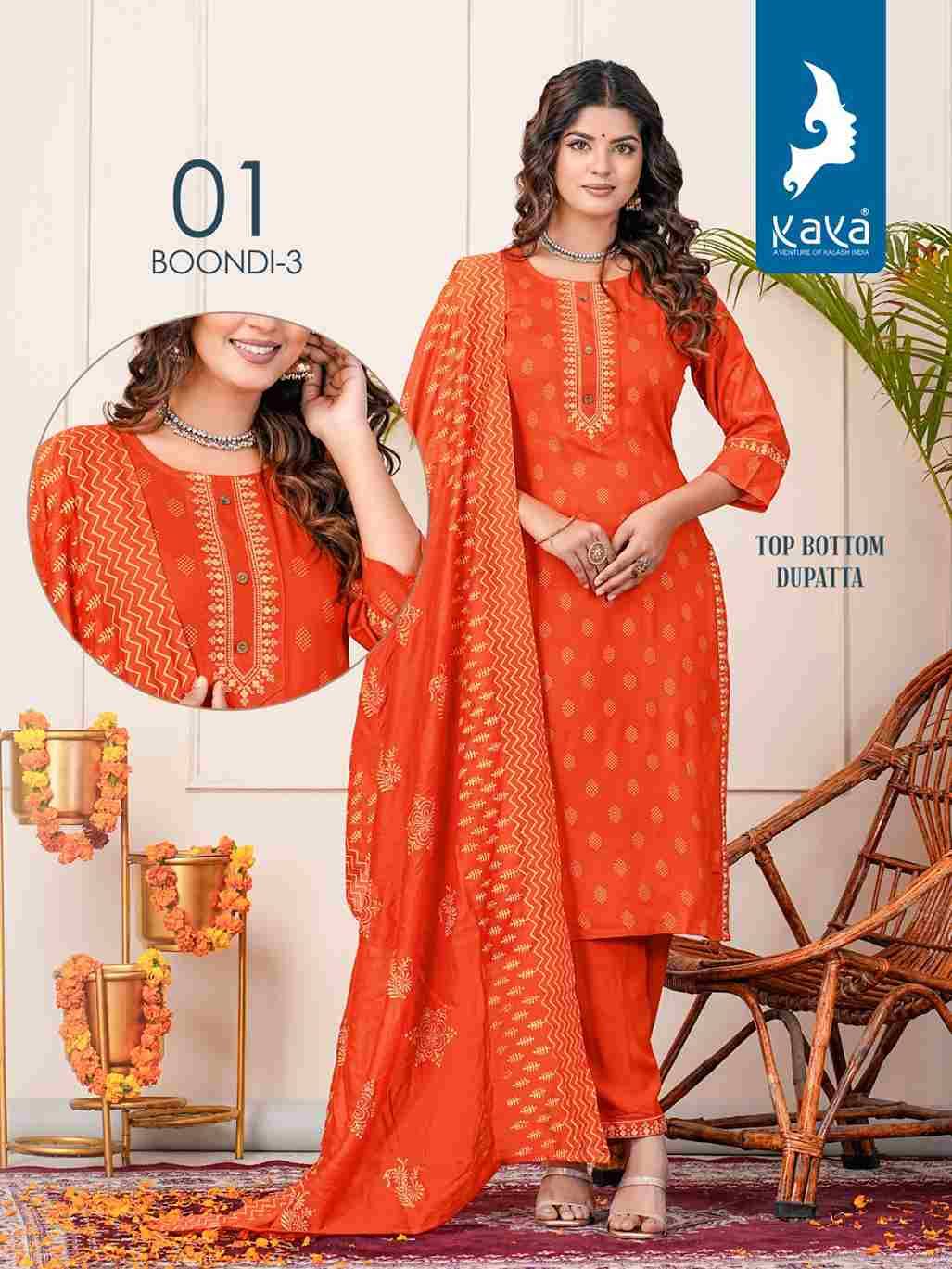 Boondi Vol-3 By Kaya 01 To 08 Series Festive Suits Collection Beautiful Stylish Fancy Colorful Party Wear & Occasional Wear Rayon Print Dresses At Wholesale Price