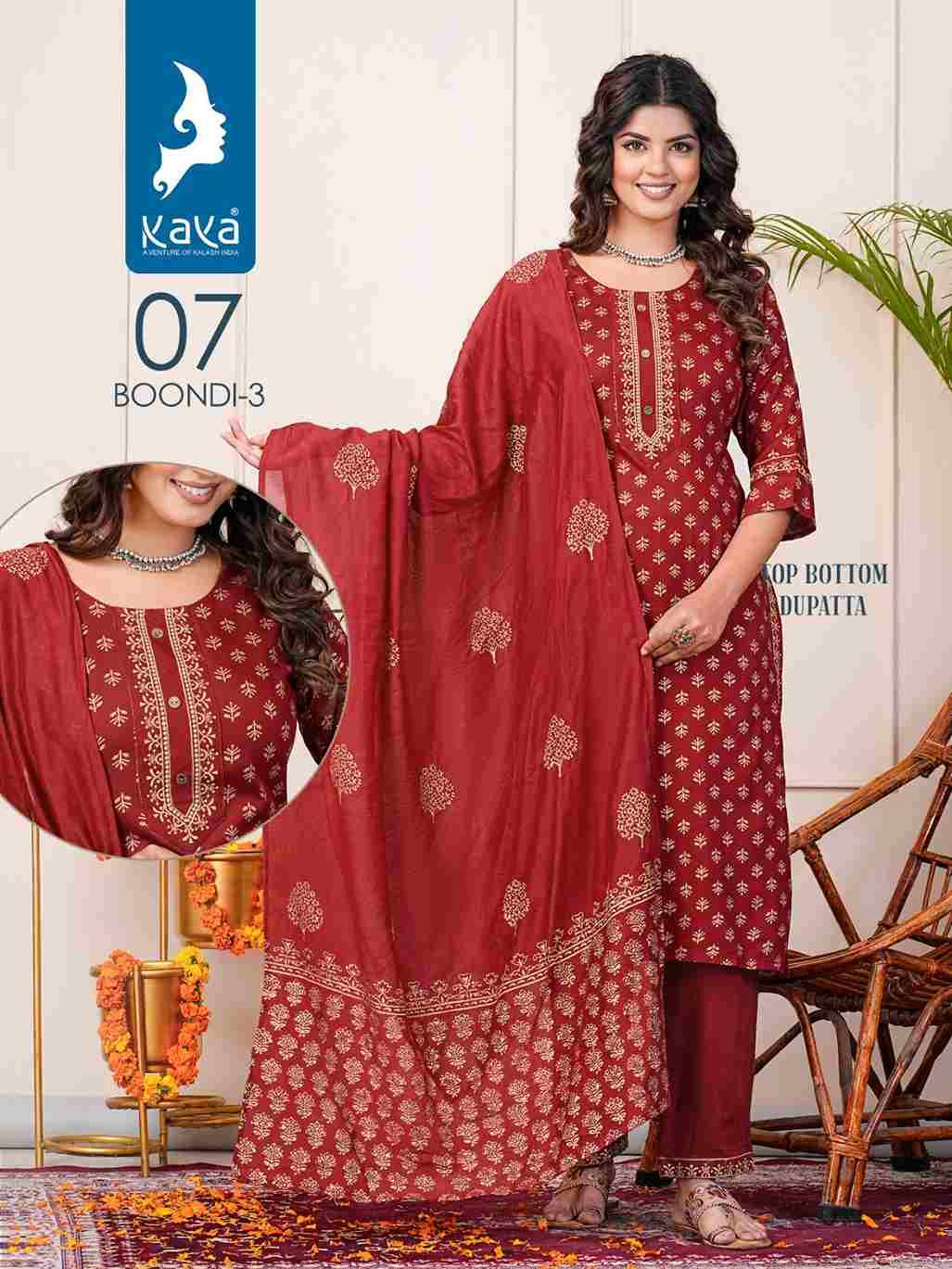 Boondi Vol-3 By Kaya 01 To 08 Series Festive Suits Collection Beautiful Stylish Fancy Colorful Party Wear & Occasional Wear Rayon Print Dresses At Wholesale Price