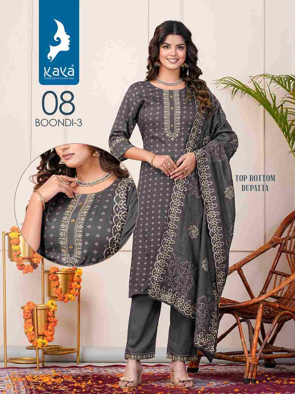 Boondi Vol-3 By Kaya 01 To 08 Series Festive Suits Collection Beautiful Stylish Fancy Colorful Party Wear & Occasional Wear Rayon Print Dresses At Wholesale Price