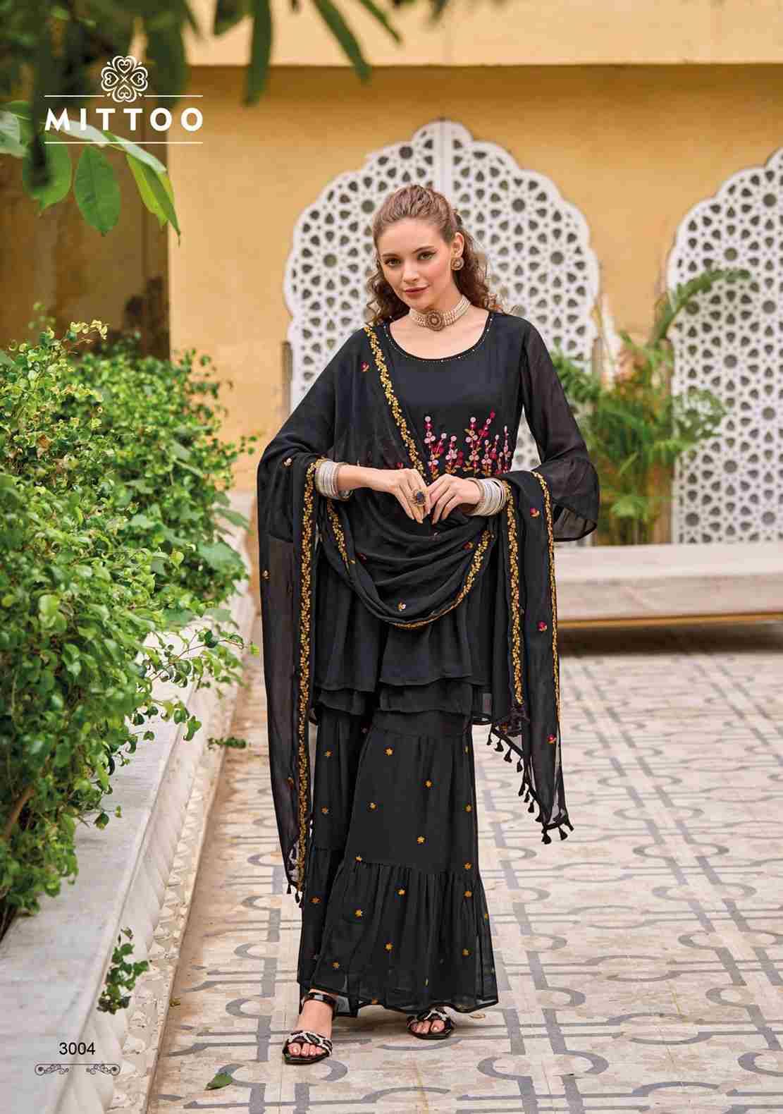 Sajda By Mittoo 3001 To 3004 Series Beautiful Sharara Suits Colorful Stylish Fancy Casual Wear & Ethnic Wear Pure Georgette Dresses At Wholesale Price