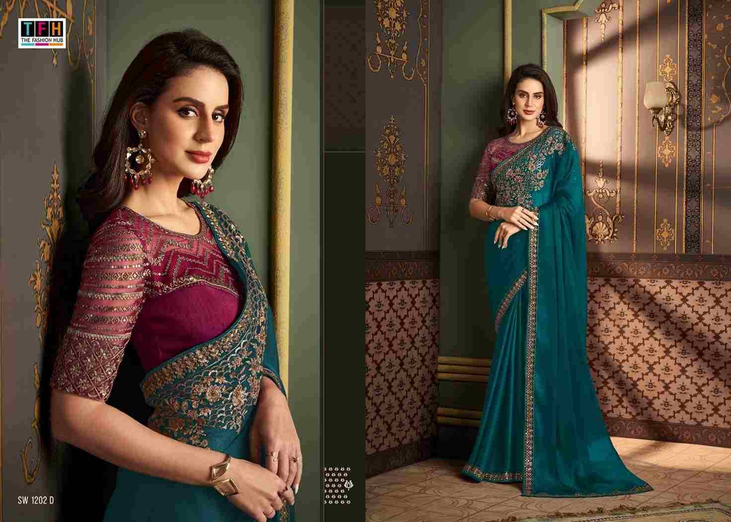 Sandalwood 1202 Colours By TFH 1202-A To 1202-F Series Indian Traditional Wear Collection Beautiful Stylish Fancy Colorful Party Wear & Occasional Wear Silk Sarees At Wholesale Price
