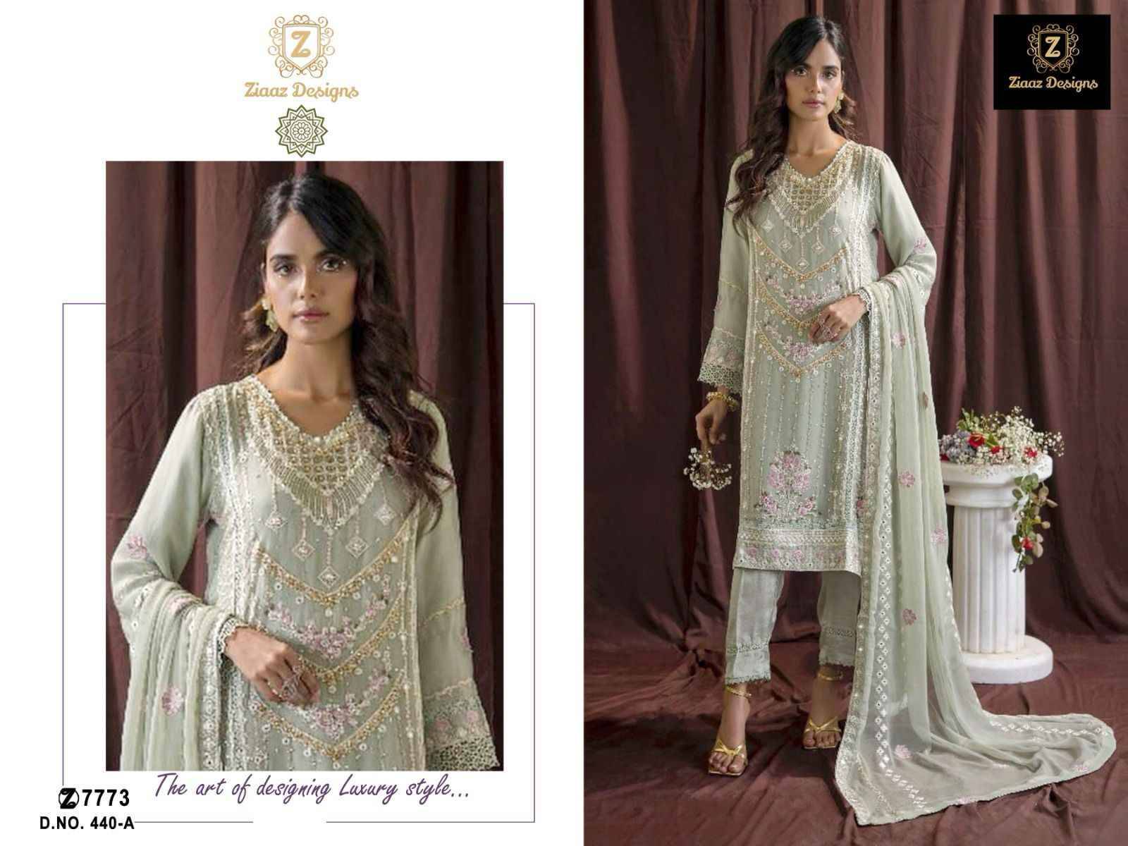Ziaaz Designs Hit Design 440 Colours By Ziaaz Designs 440 To 440-B Series Designer Pakistani Suits Collection Beautiful Stylish Fancy Colorful Party Wear & Occasional Wear Chinnon Embroidered Dresses At Wholesale Price