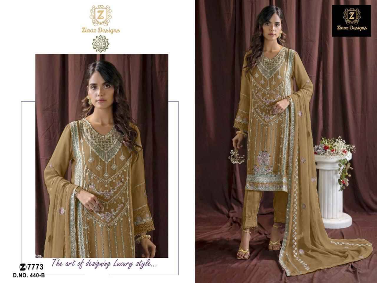 Ziaaz Designs Hit Design 440 Colours By Ziaaz Designs 440 To 440-B Series Designer Pakistani Suits Collection Beautiful Stylish Fancy Colorful Party Wear & Occasional Wear Chinnon Embroidered Dresses At Wholesale Price