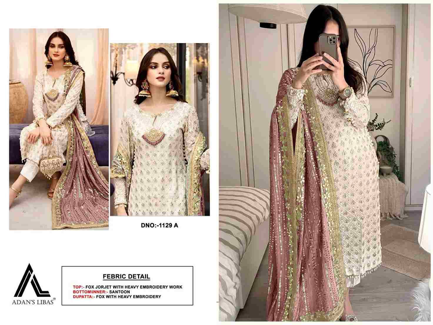Adans Libas 1129 Colours By Adans Libas 1129-A To 1129-D Series Beautiful Pakistani Suits Colorful Stylish Fancy Casual Wear & Ethnic Wear Faux Georgette Embroidered Dresses At Wholesale Price