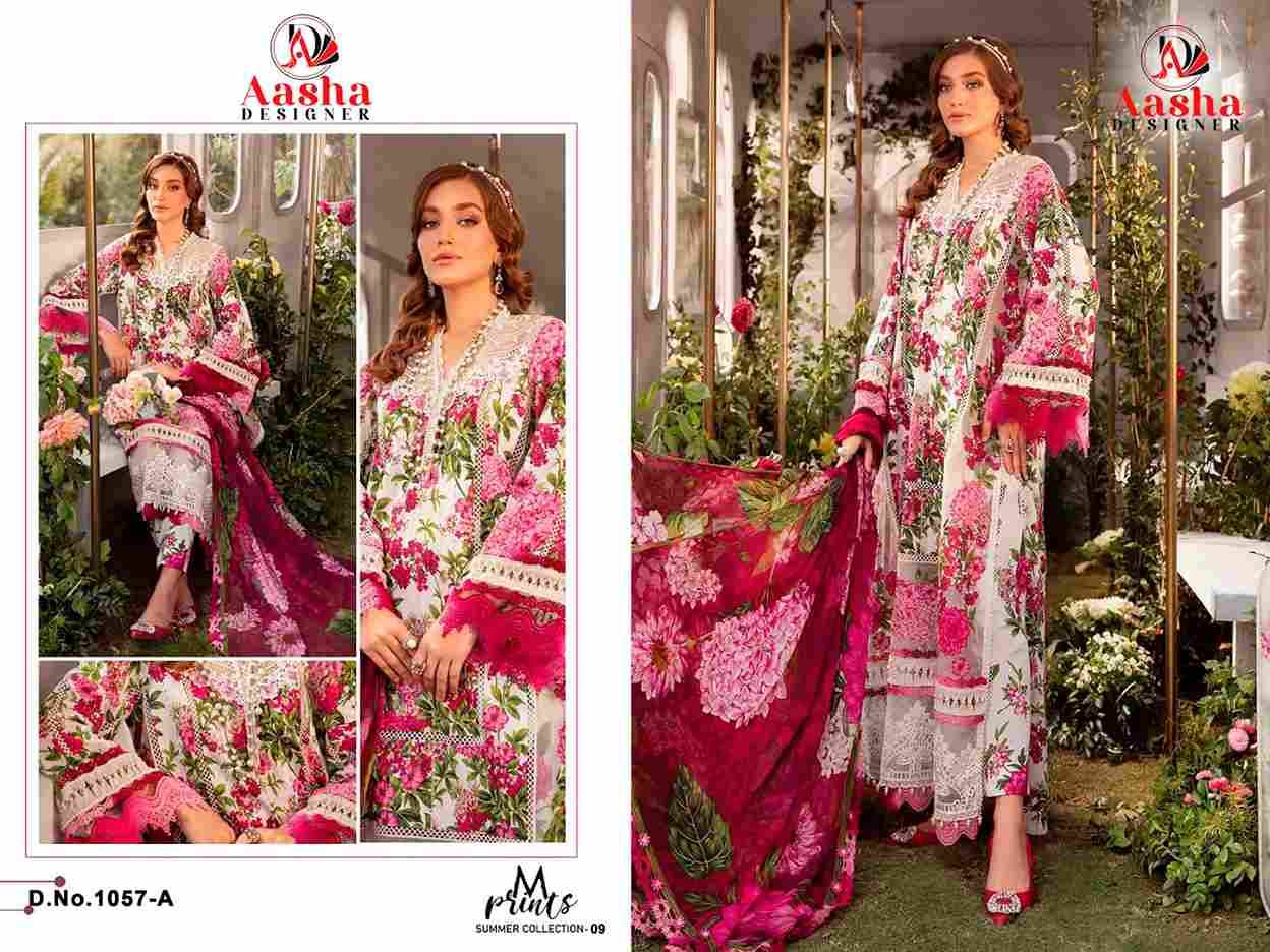 M Print Vol-9 By Aasha Designer 1057-A To 1057-B Series Pakistani Traditional Wear Collection Beautiful Stylish Fancy Colorful Party Wear & Occasional Wear Pure Cotton Embroidered Dresses At Wholesale Price