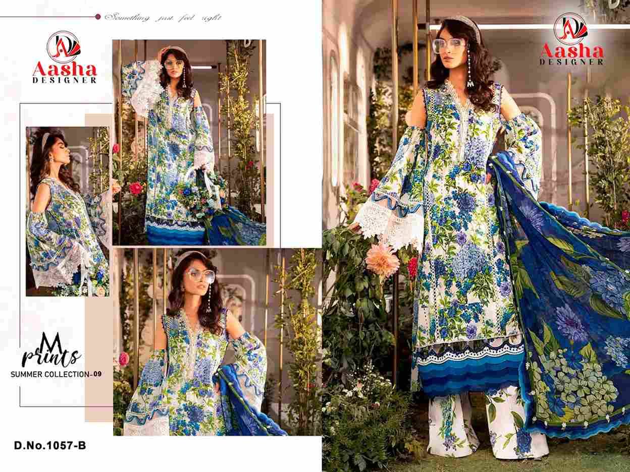 M Print Vol-9 By Aasha Designer 1057-A To 1057-B Series Pakistani Traditional Wear Collection Beautiful Stylish Fancy Colorful Party Wear & Occasional Wear Pure Cotton Embroidered Dresses At Wholesale Price