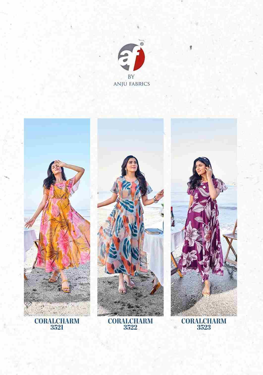 Coral Charm Vol-4 By Anju Fabrics 3521 To 3526 Series Beautiful Stylish Fancy Colorful Casual Wear & Ethnic Wear Viscose Chiffon Gowns At Wholesale Price