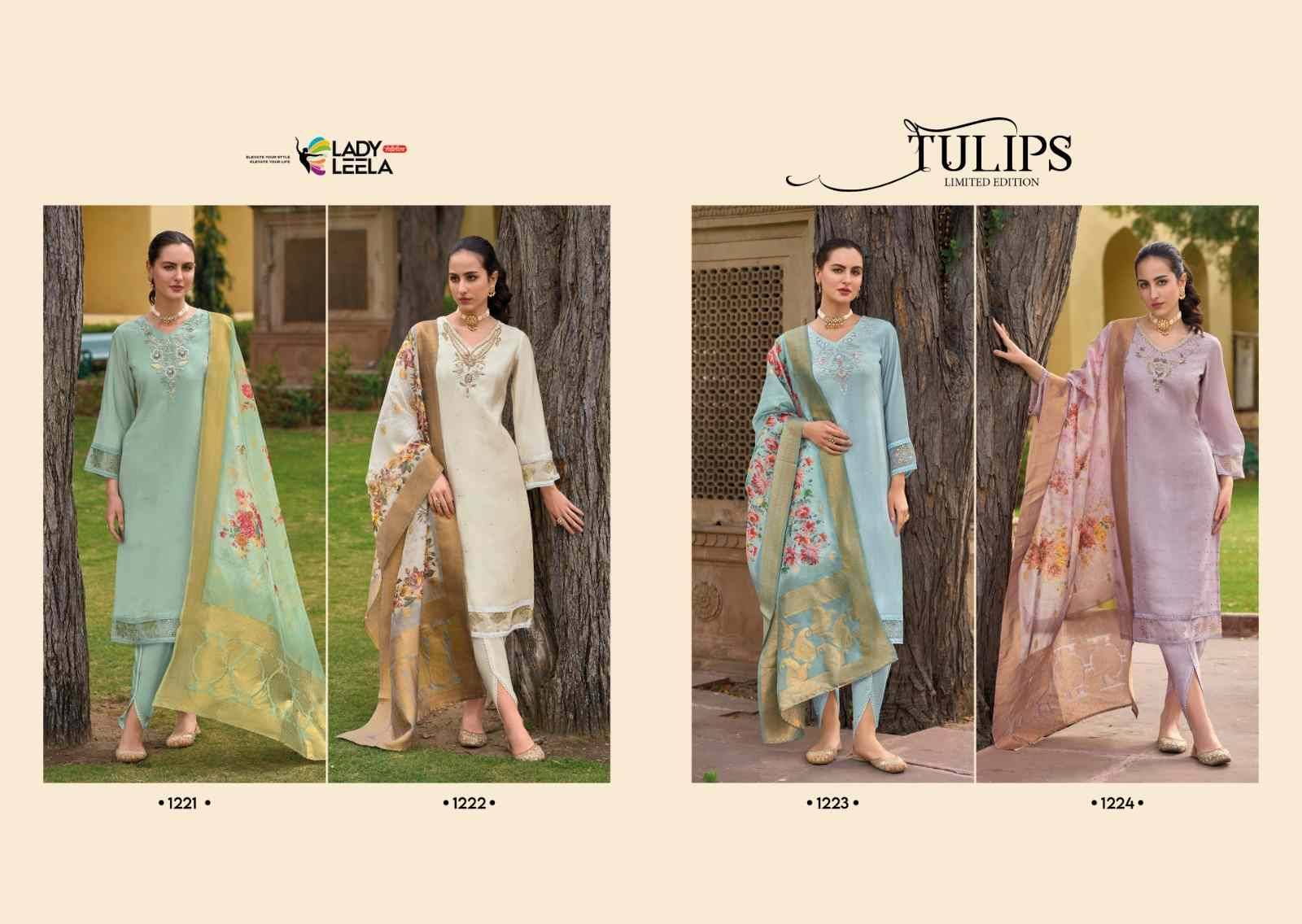Tulips By Lady Leela 1221 To 1224 Series Beautiful Festive Suits Colorful Stylish Fancy Casual Wear & Ethnic Wear Viscose Silk With Work Dresses At Wholesale Price