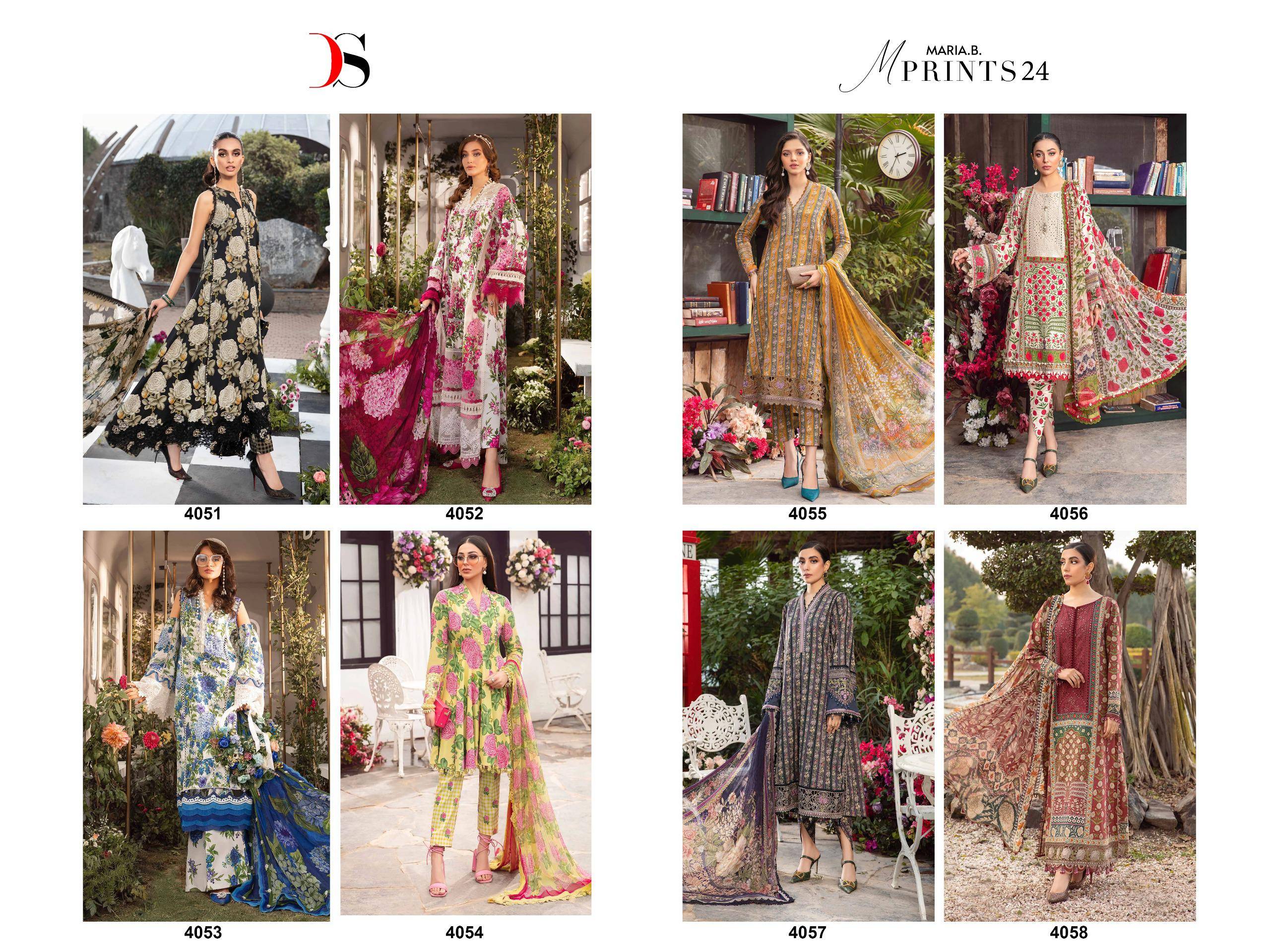 Maria.B. Mprints-24 By Deepsy Suits 4051 To 4058 Series Designer Pakistani Suits Beautiful Stylish Fancy Colorful Party Wear & Occasional Wear Pure Cotton Dresses At Wholesale Price