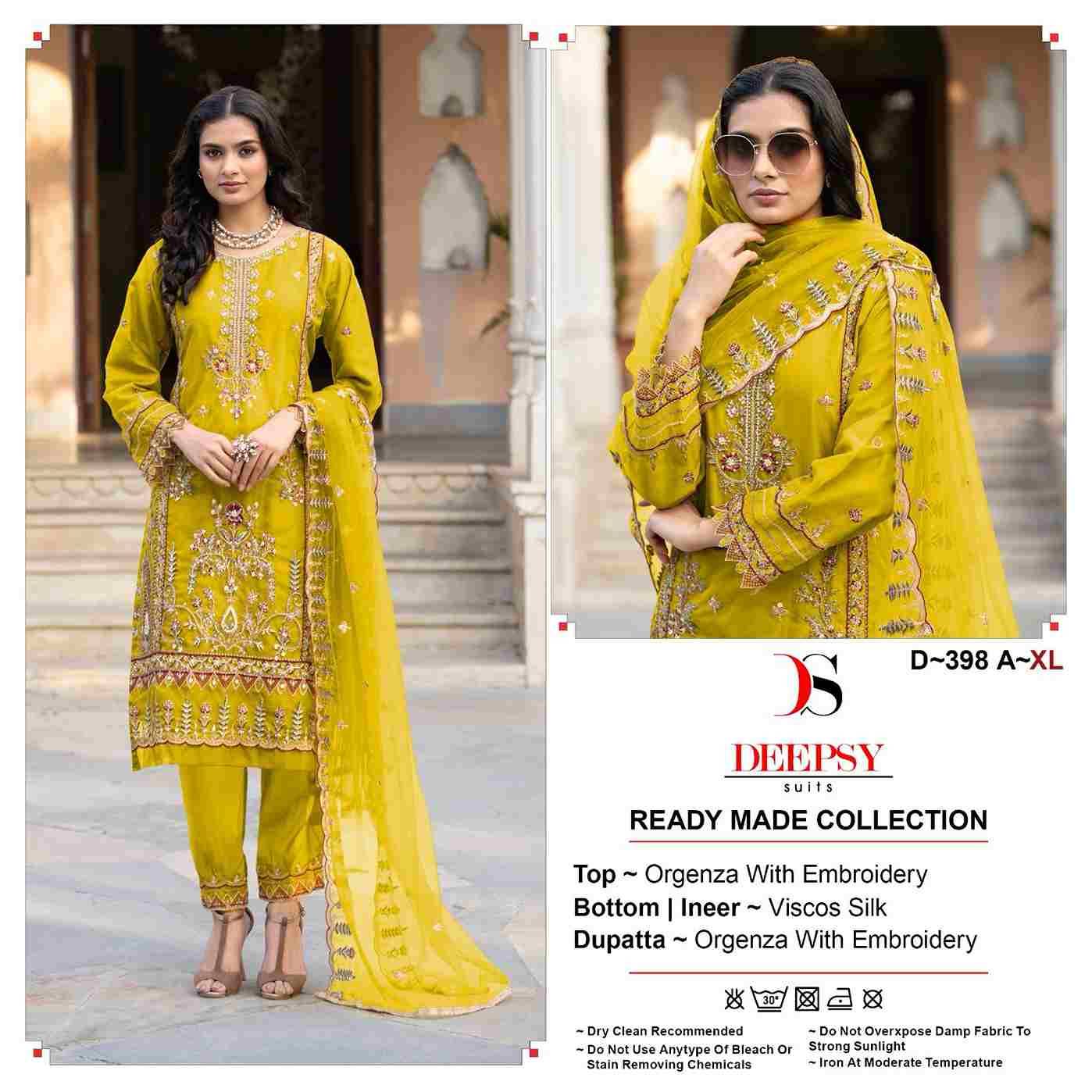Deepsy Hit Design 398 Colours By Deepsy Suits 398-A To 398-D Series Designer Pakistani Suits Beautiful Fancy Stylish Colorful Party Wear & Occasional Wear Organza With Embroidery Dresses At Wholesale Price