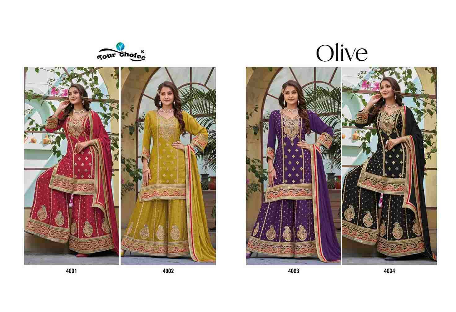 Olive By Your Choice 4001 To 4004 Series Beautiful Sharara Suits Colorful Stylish Fancy Casual Wear & Ethnic Wear Pure Georgette Dresses At Wholesale Price
