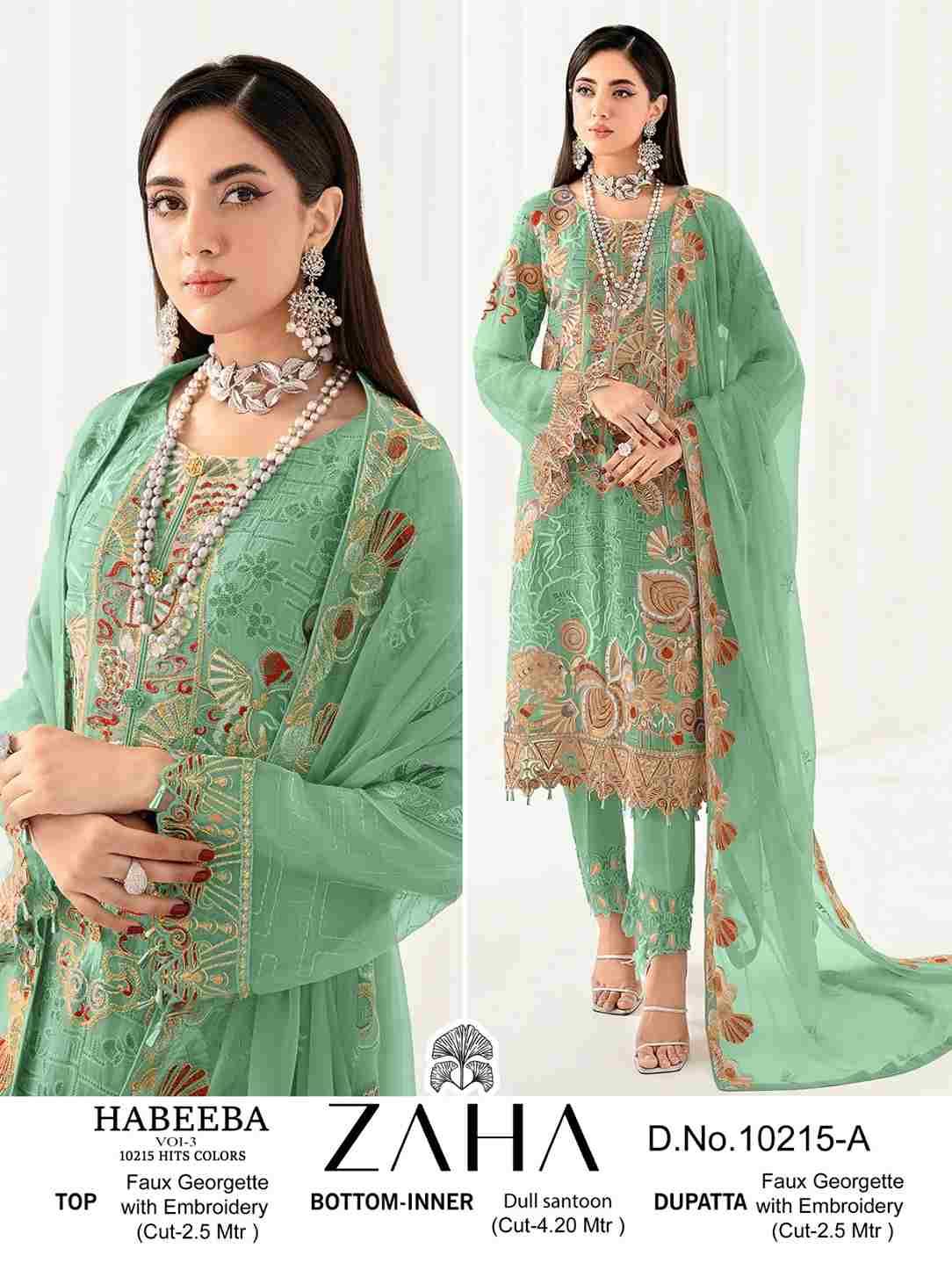 Habeeba Vol-3 By Zaha 10215-A To 10215-D Series Beautiful Pakistani Suits Colorful Stylish Fancy Casual Wear & Ethnic Wear Faux Georgette Dresses At Wholesale Price