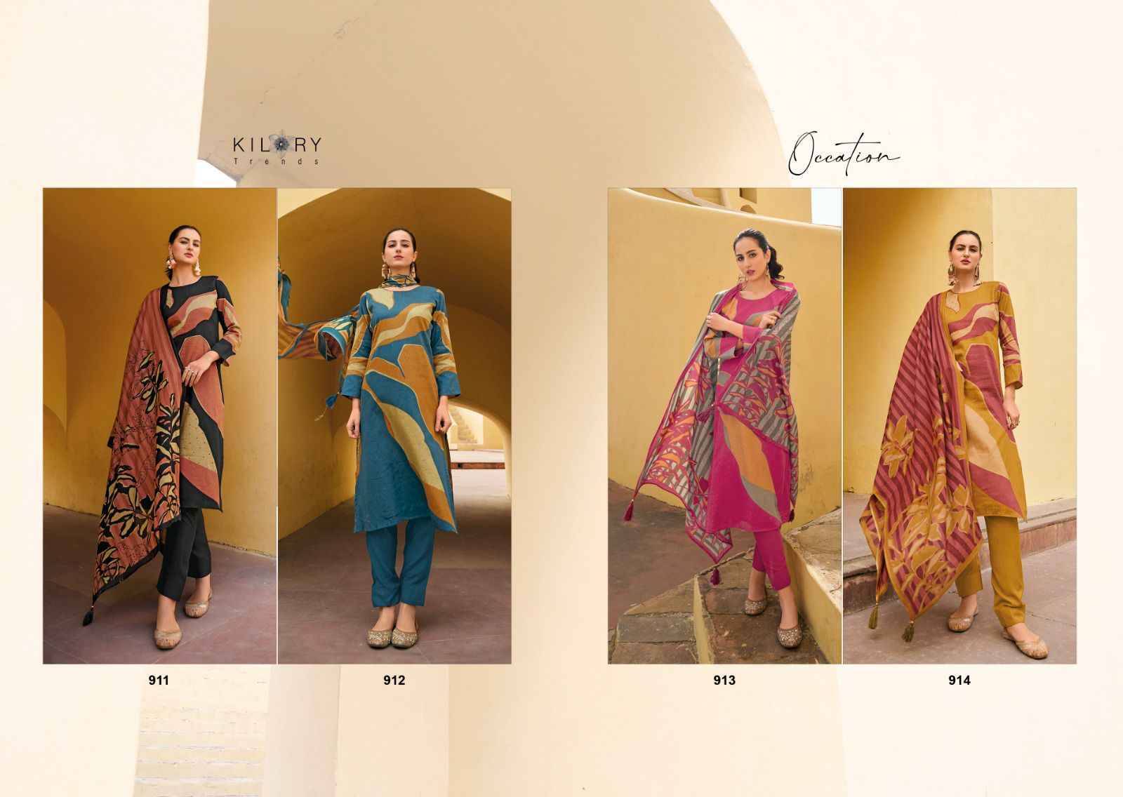 Occation By Kilory 911 To 914 Series Beautiful Festive Suits Colorful Stylish Fancy Casual Wear & Ethnic Wear Pure Jam Cotton Dresses At Wholesale Price