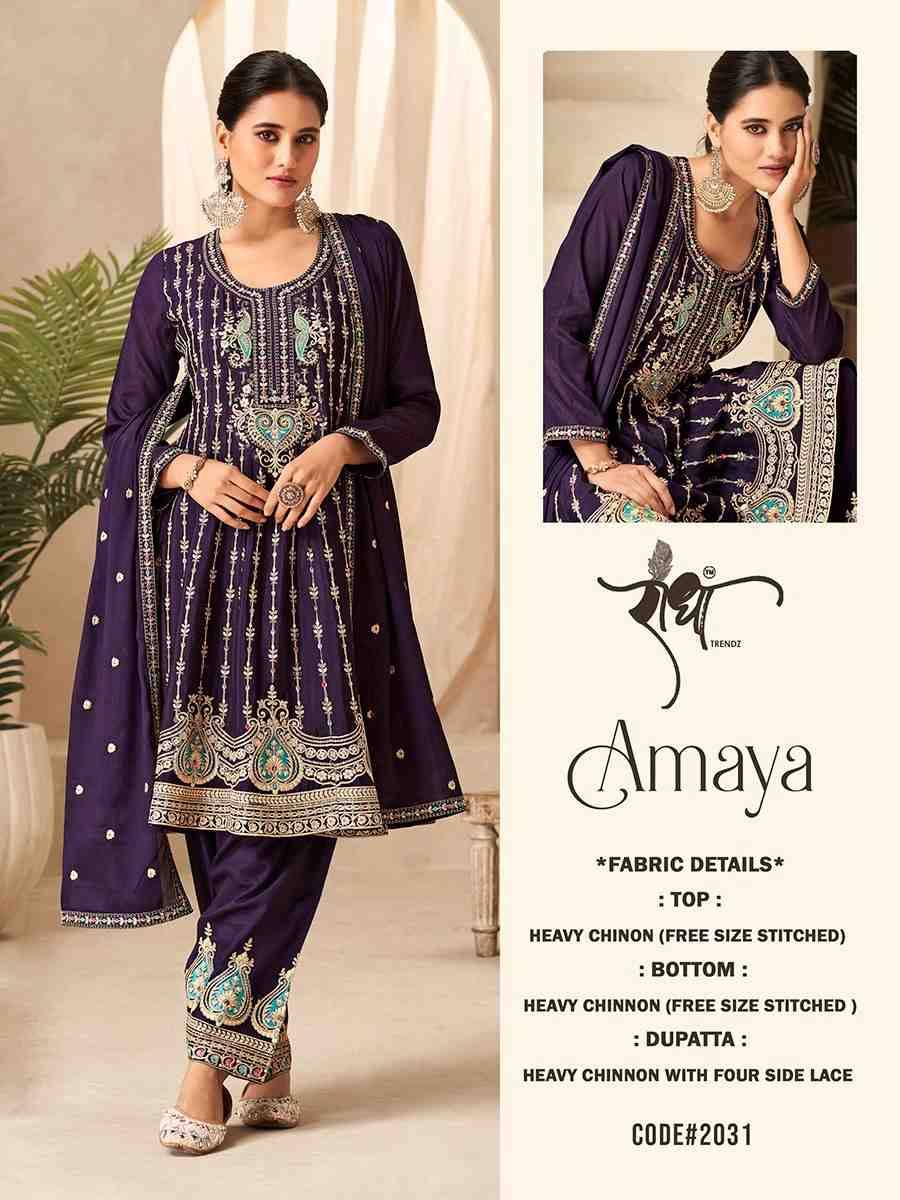 Amaya By Radha Trendz 2031 To 2034 Series Beautiful Festive Suits Colorful Stylish Fancy Casual Wear & Ethnic Wear Chinnon Embroidered Dresses At Wholesale Price