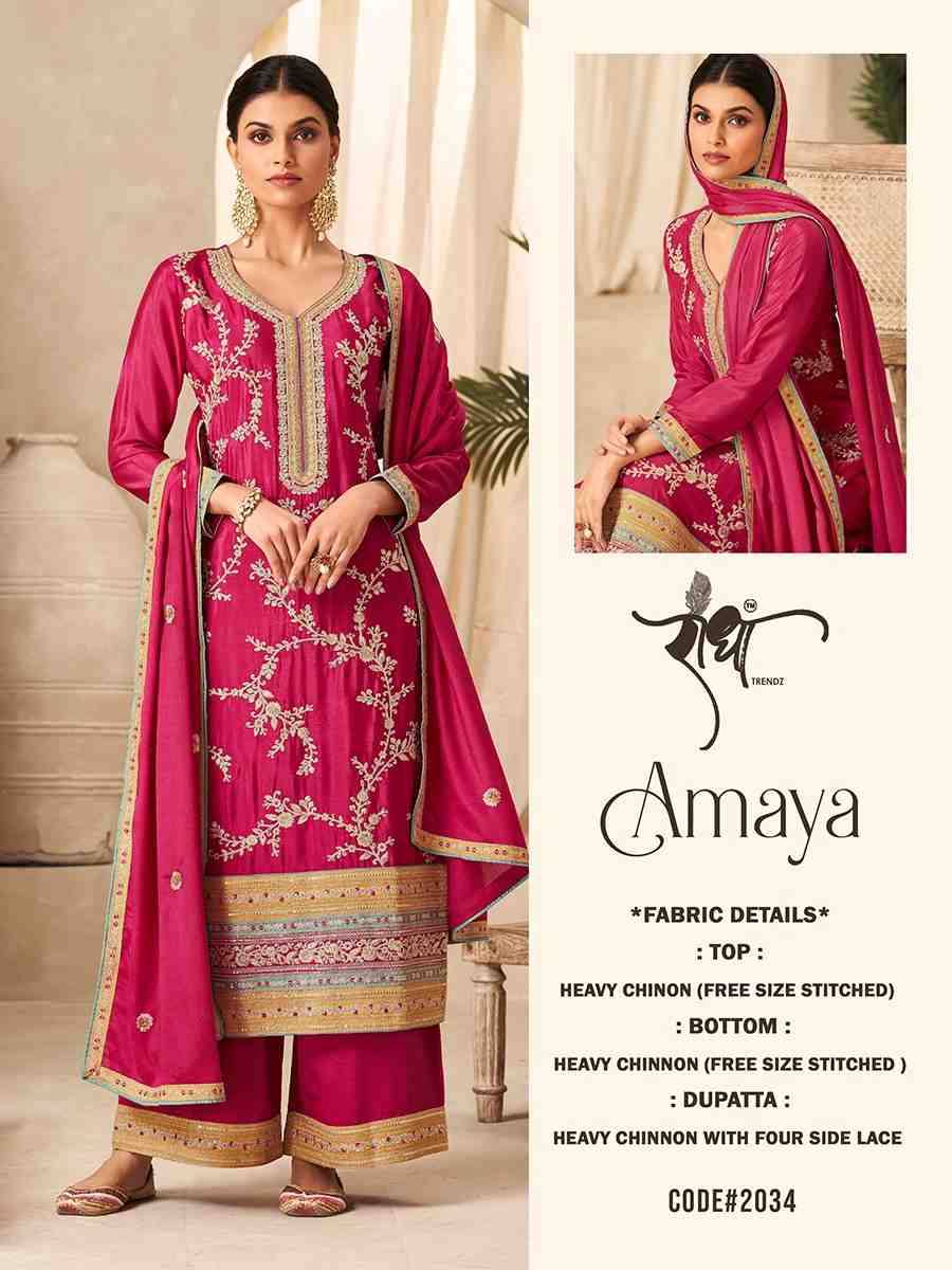 Amaya By Radha Trendz 2031 To 2034 Series Beautiful Festive Suits Colorful Stylish Fancy Casual Wear & Ethnic Wear Chinnon Embroidered Dresses At Wholesale Price