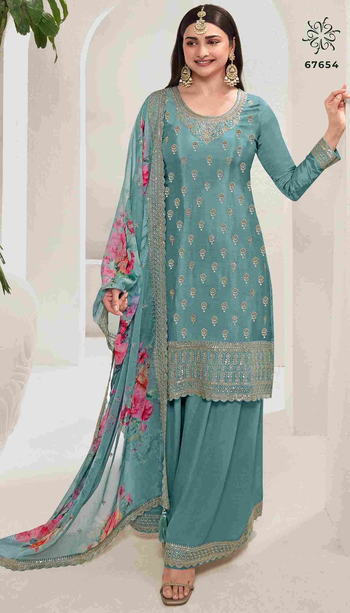 Shalini By Vinay Fashion 67651 To 67656 Series Beautiful Stylish Sharara Suits Fancy Colorful Casual Wear & Ethnic Wear & Ready To Wear Chinnon Dresses At Wholesale Price