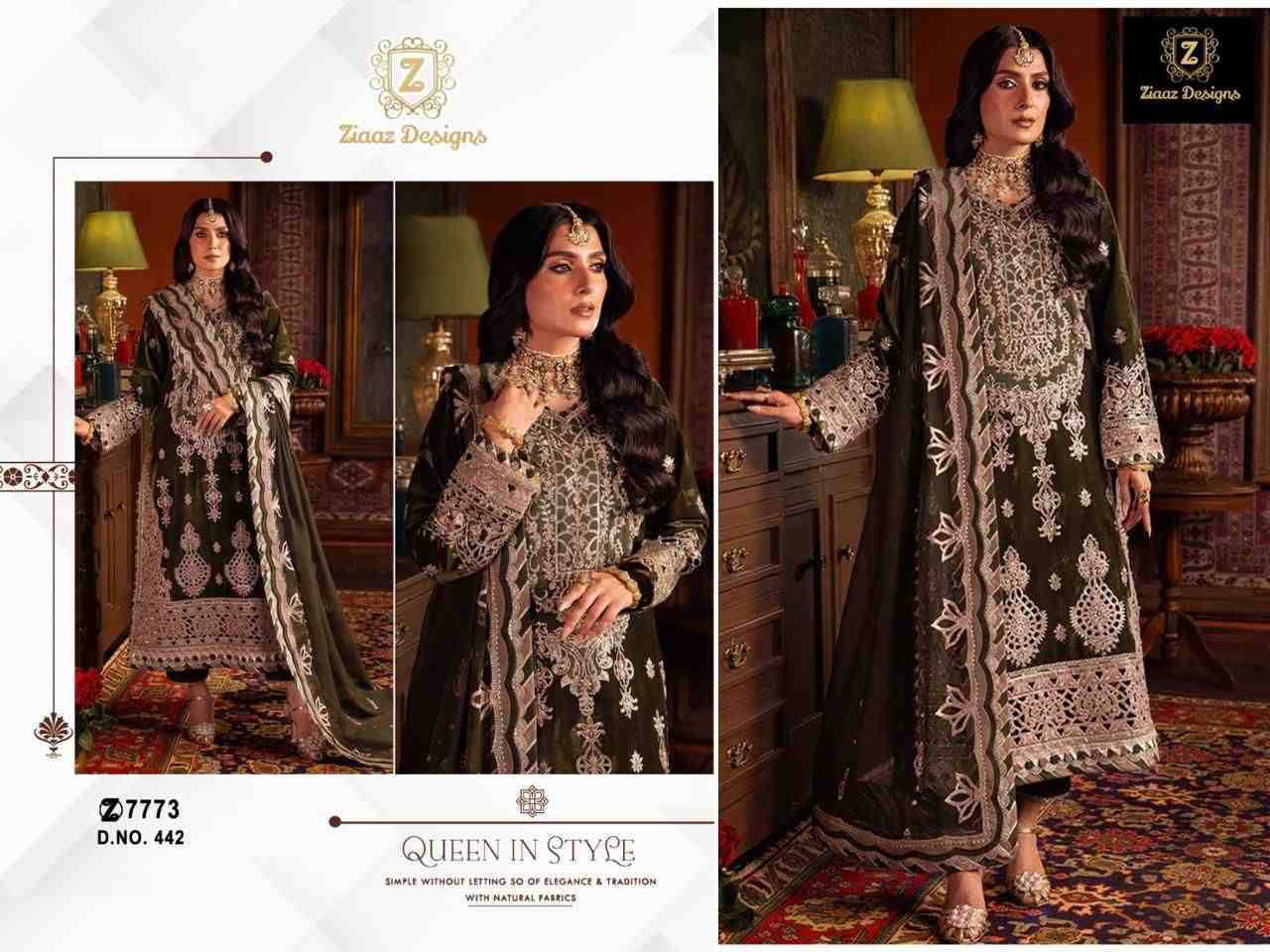 Ziaaz Designs Hit Design 442 By Ziaaz Designs Designer Pakistani Suits Collection Beautiful Stylish Fancy Colorful Party Wear & Occasional Wear Faux Georgette Embroidered Dresses At Wholesale Price
