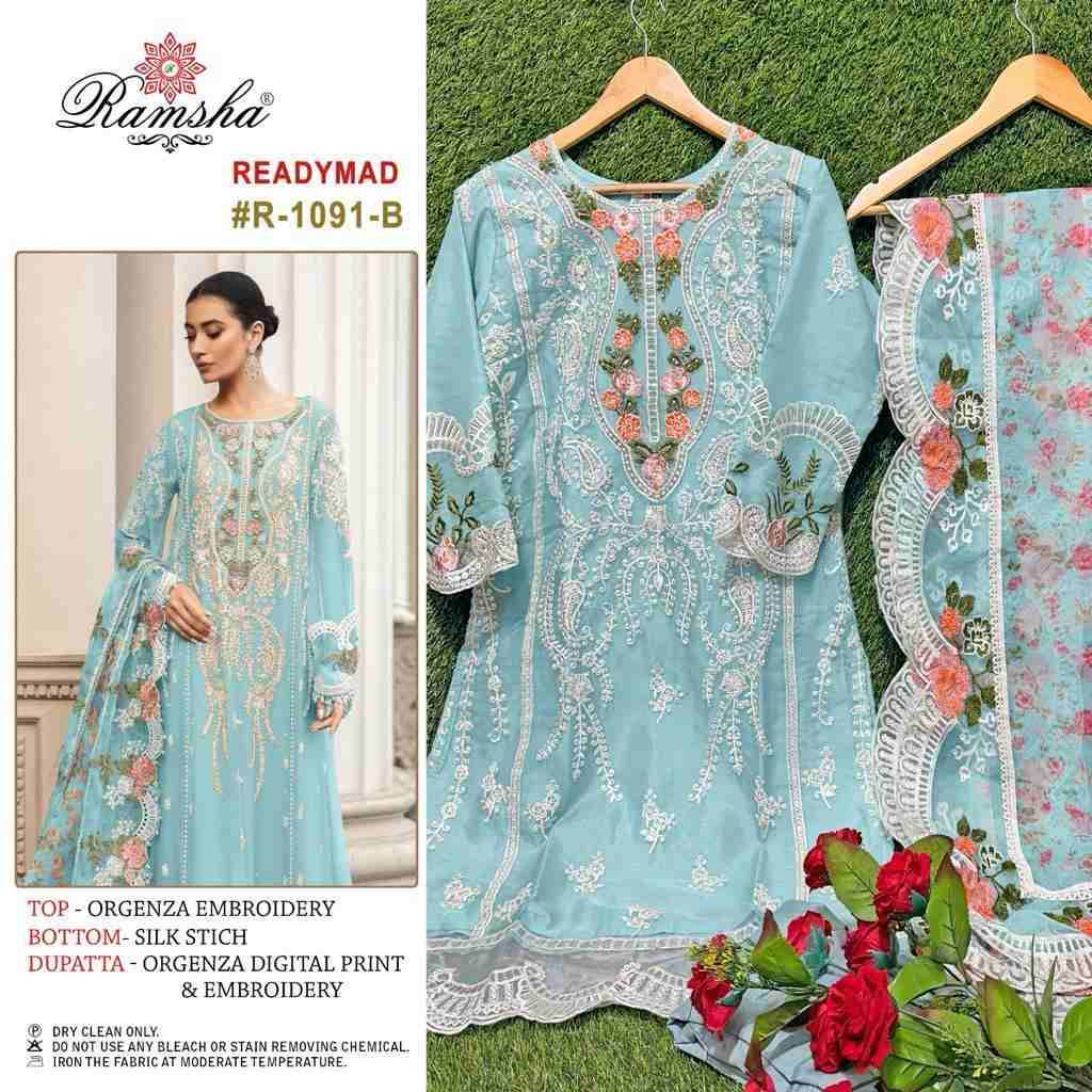 Ramsha 1091 Colours By Ramsha 1091-B To 1091-E Series Beautiful Pakistani Suits Colorful Stylish Fancy Casual Wear & Ethnic Wear Organza Dresses At Wholesale Price