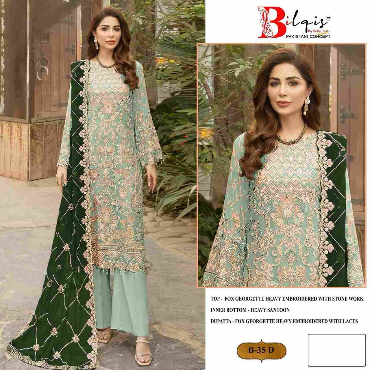 Bilqis 35 Colours By Bilqis 35-A To 35-D Series Beautiful Pakistani Suits Stylish Fancy Colorful Party Wear & Occasional Wear Faux Georgette Embroidery Dresses At Wholesale Price