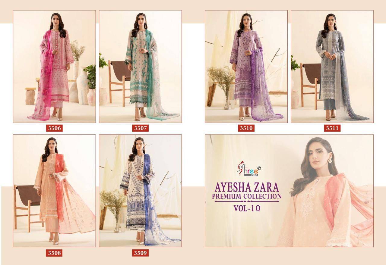 Ayesha Zara Premium Collection Vol-10 By Shree Fabs 3506 To 3511 Series Pakistani Suits Beautiful Fancy Colorful Stylish Party Wear & Occasional Wear Pure Cotton With Embroidery Dresses At Wholesale Price