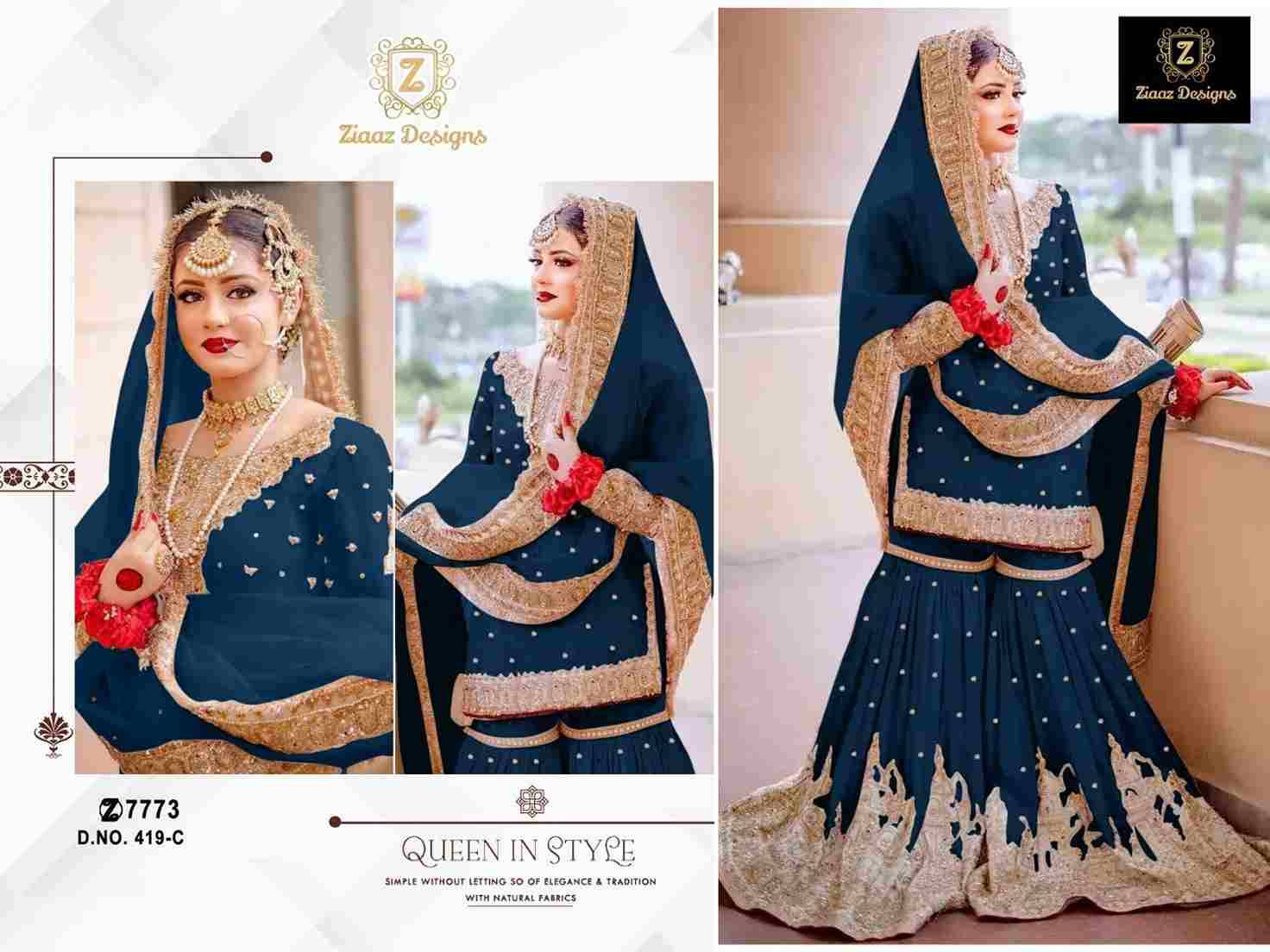 Ziaaz Designs Hit Design 419 Colours By Ziaaz Designs 419-B To 419-C Series Designer Pakistani Suits Collection Beautiful Stylish Fancy Colorful Party Wear & Occasional Wear Faux Georgette Embroidered Dresses At Wholesale Price