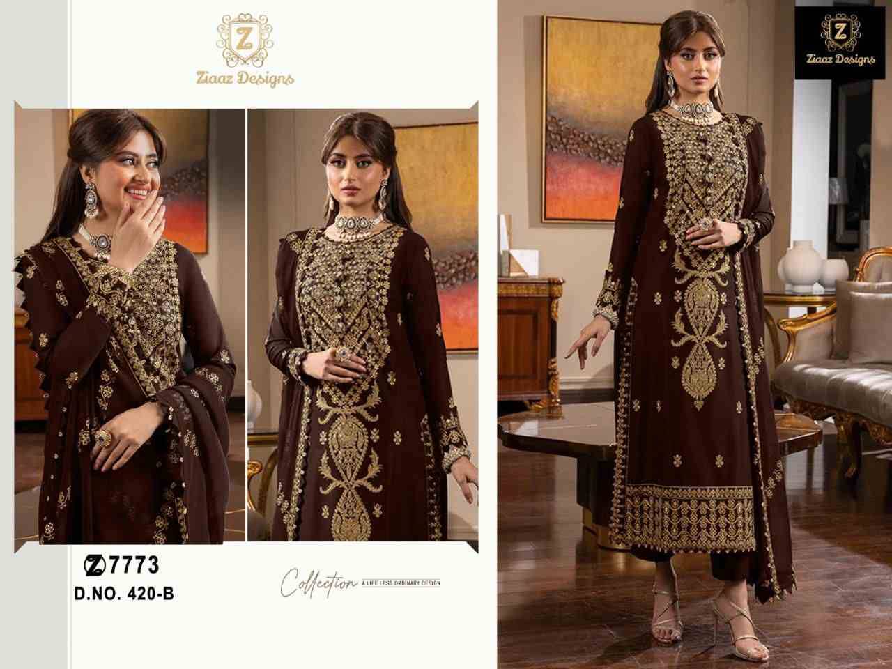 Ziaaz Designs Hit Design 420 Colours By Ziaaz Designs 420-A To 420-D Series Designer Pakistani Suits Collection Beautiful Stylish Fancy Colorful Party Wear & Occasional Wear Faux Georgette Embroidered Dresses At Wholesale Price