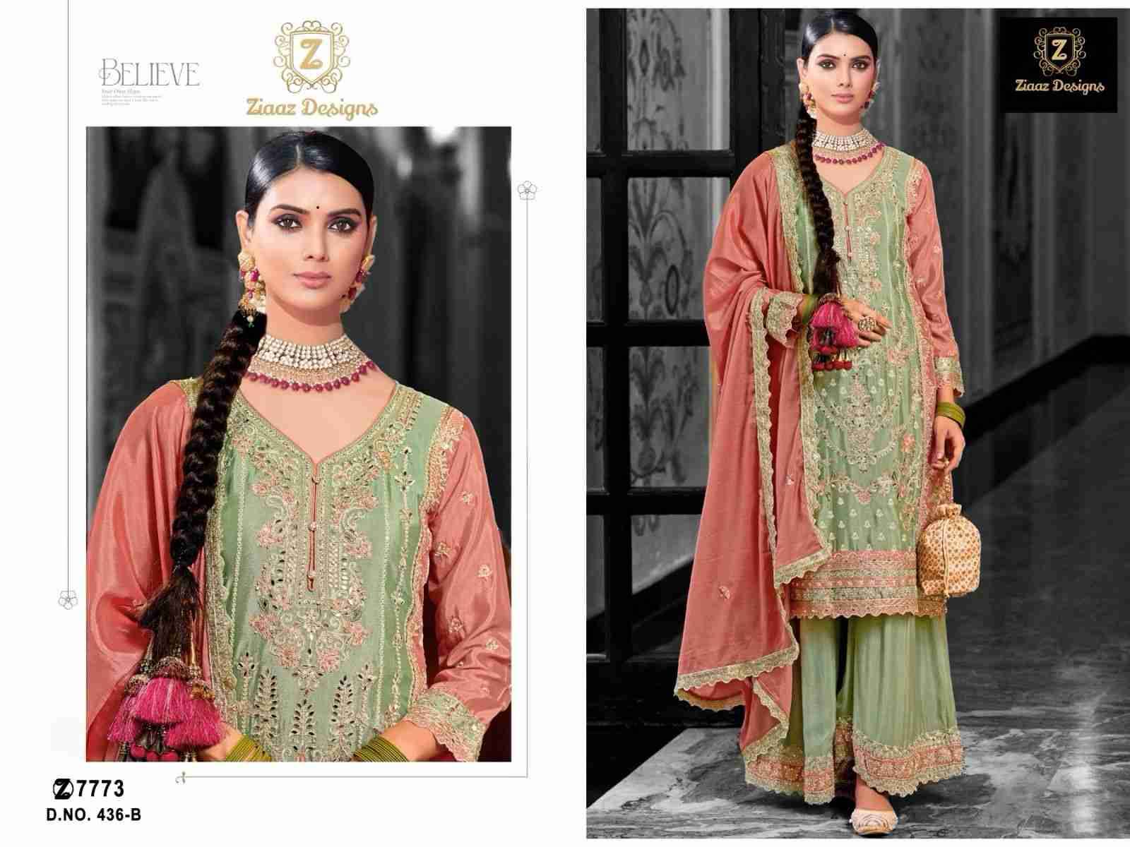 Ziaaz Designs Hit Design 436 Colours By Ziaaz Designs 436-A To 436-C Series Designer Pakistani Suits Collection Beautiful Stylish Fancy Colorful Party Wear & Occasional Wear Chinnon Embroidered Dresses At Wholesale Price
